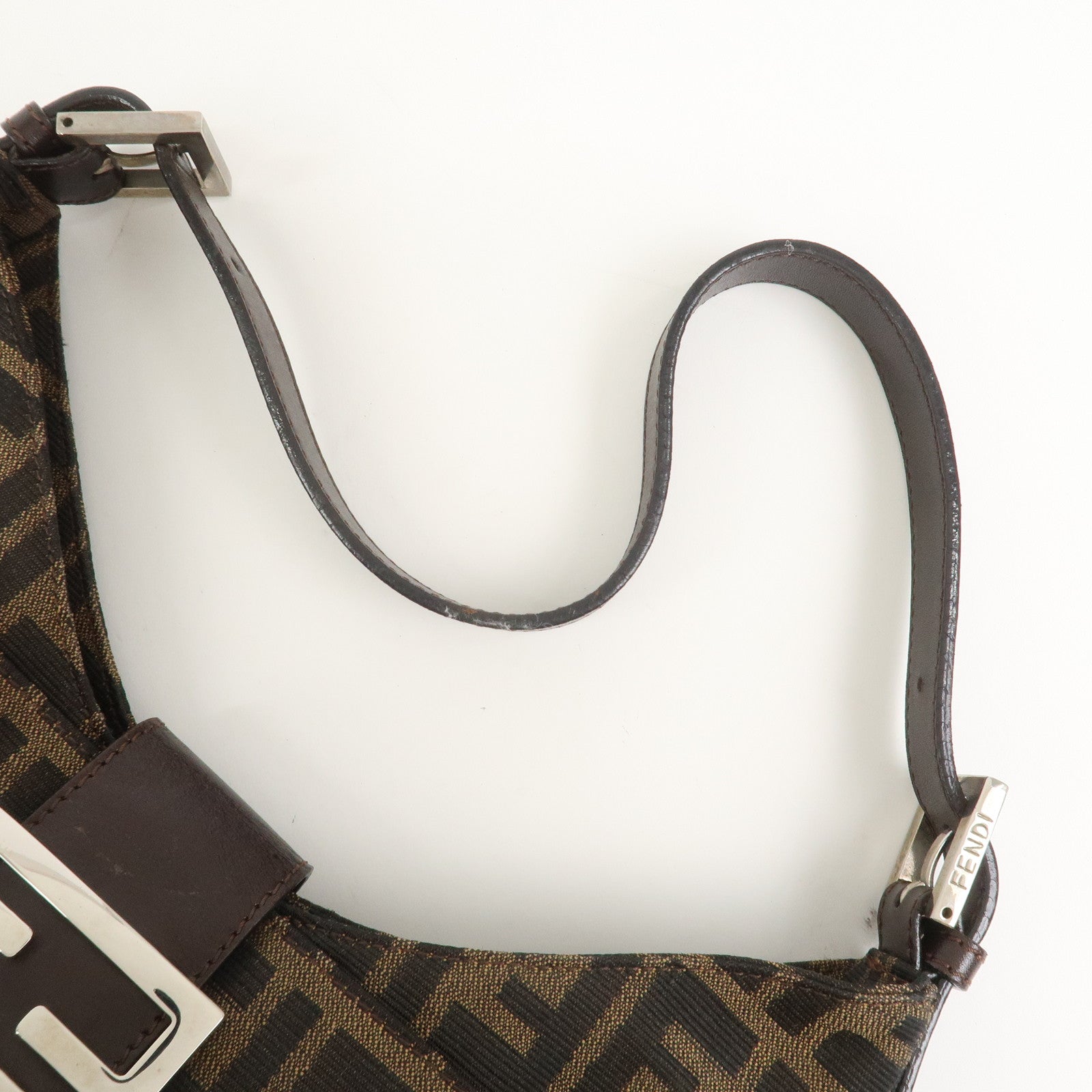 FENDI Zucca Canvas Leather Shoulder Bag Brown Black 26569