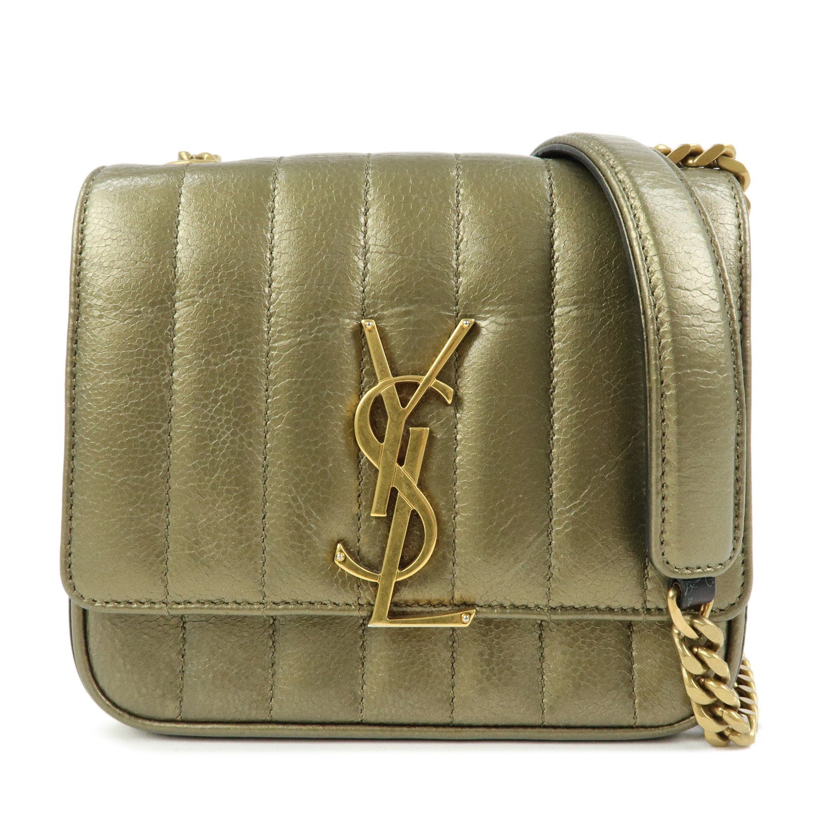 SAINT LAURENT PARIS Leather Vicky Shoulder Bag Crossbody Bag Gold