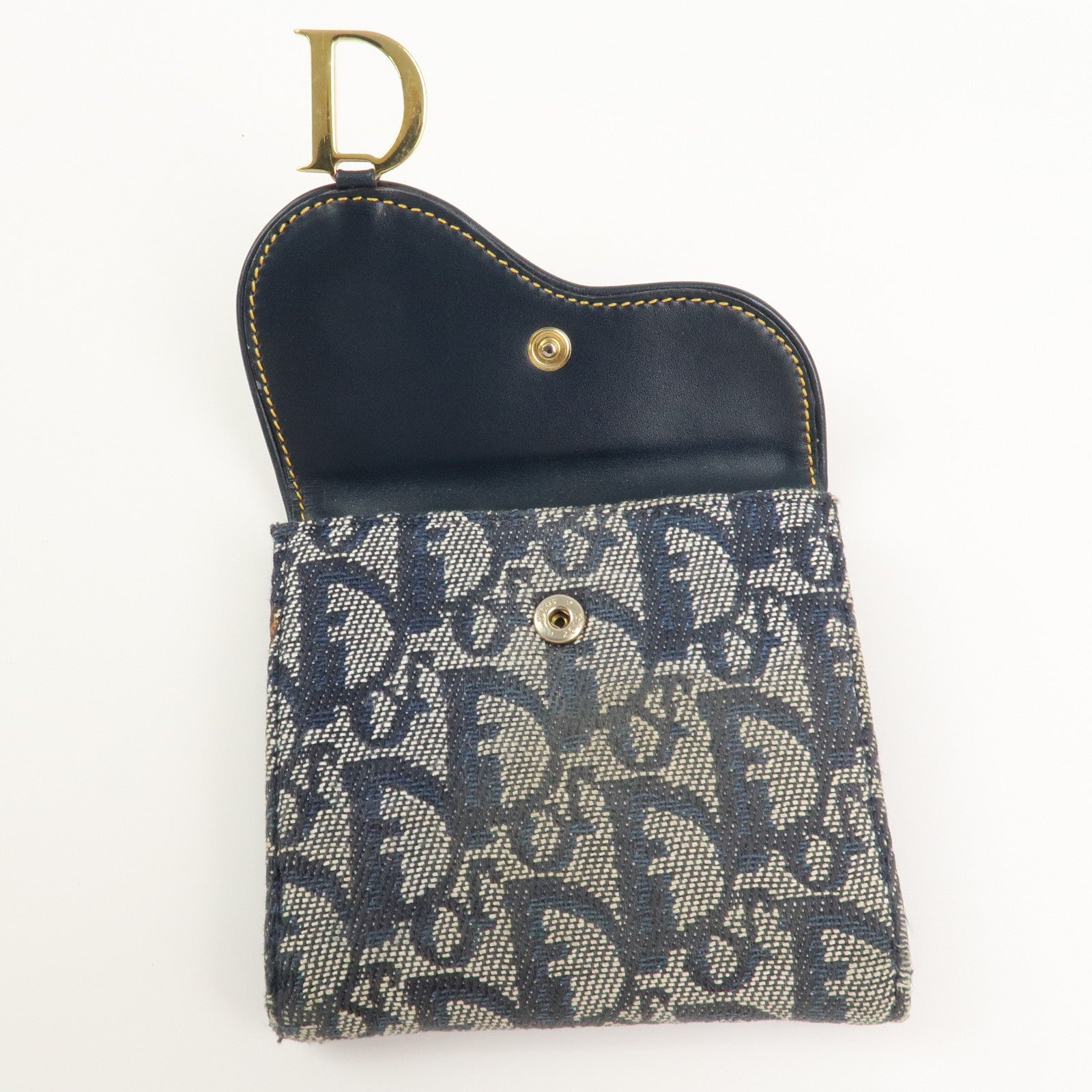 Christian Dior Trotter Saddle Canvas Leather Compact Wallet Navy