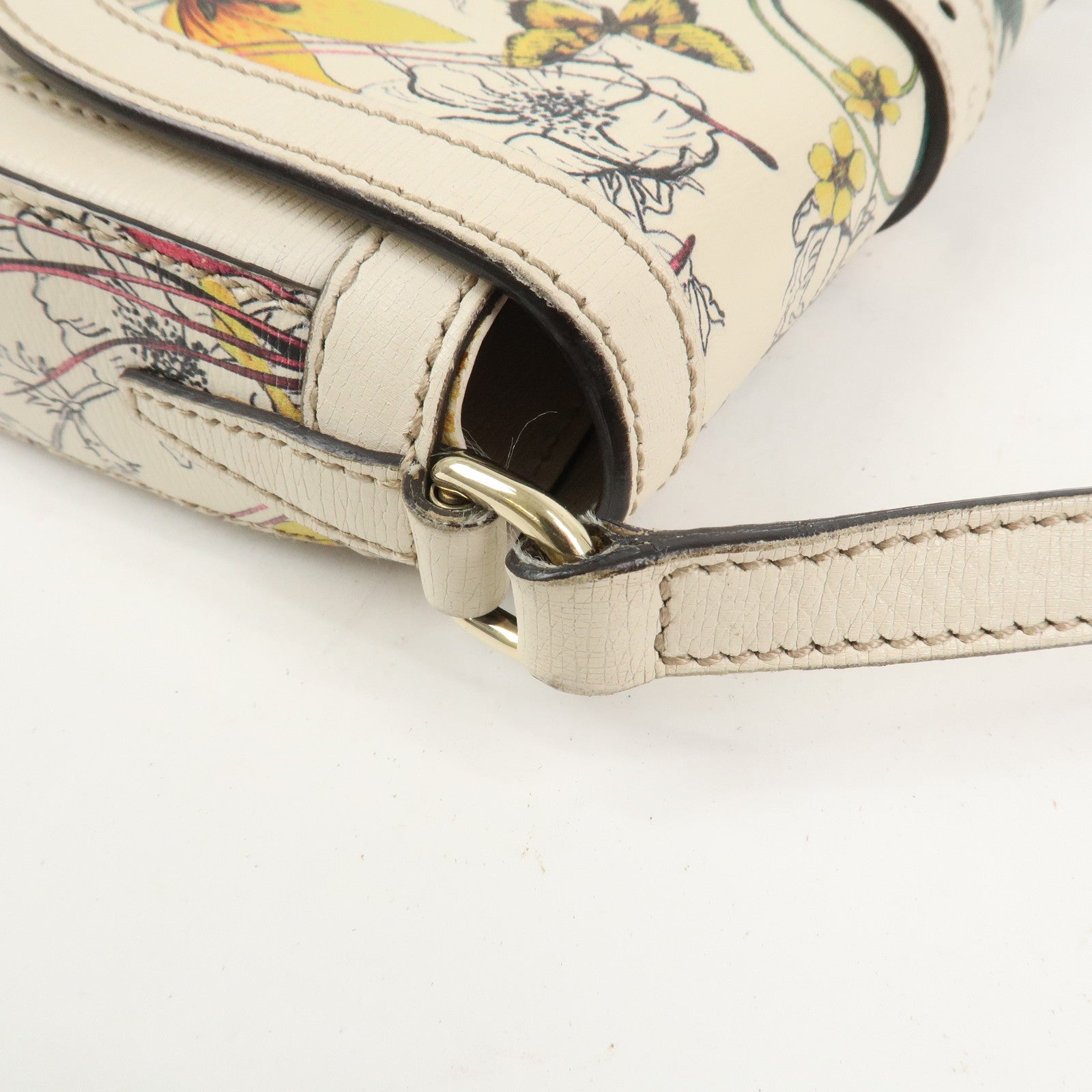 GUCCI Flora Leather Shoulder Bag Crossbody Bag Ivory 336749