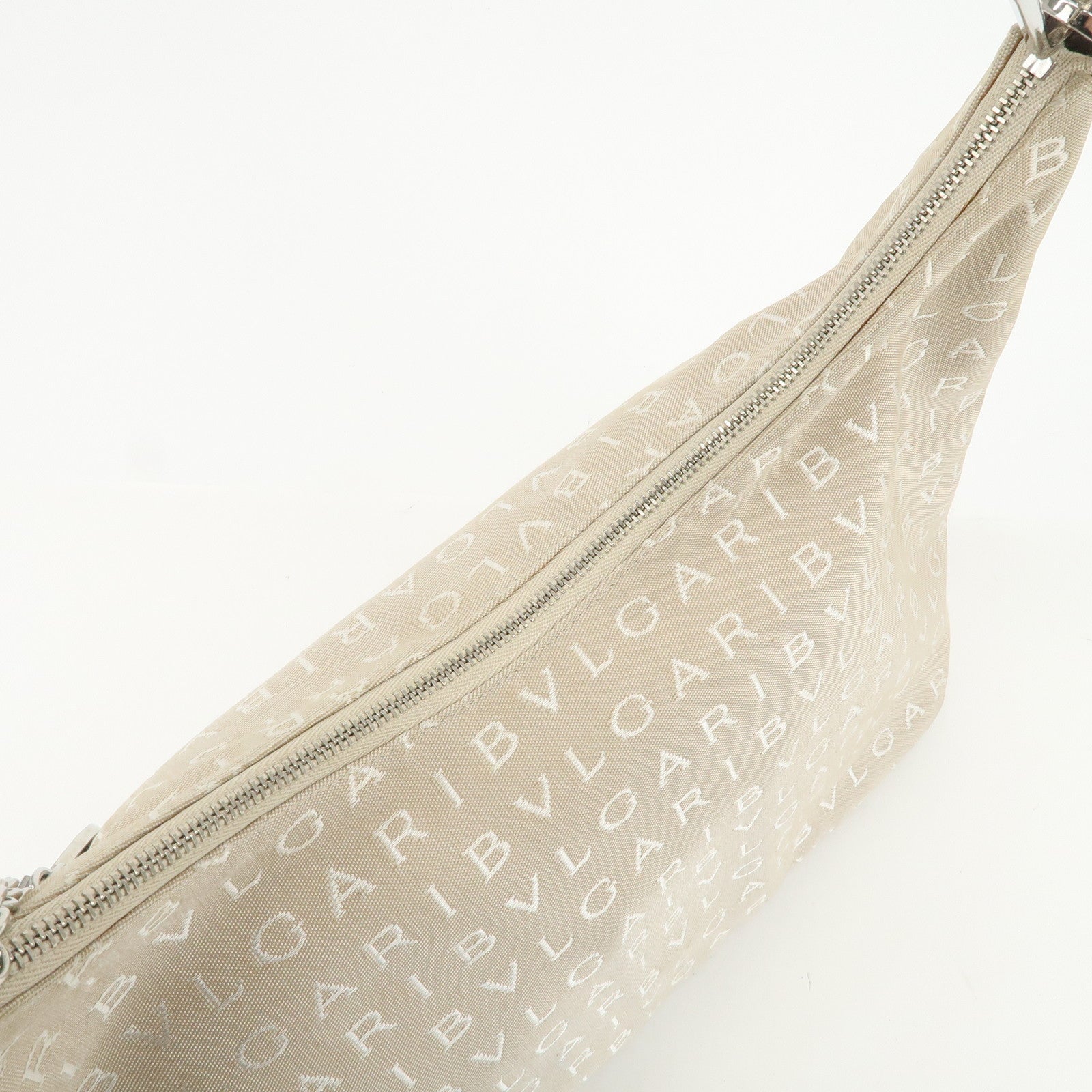 BVLGARI Logomania Canvas Leather Shoulder Bag Hand Bag Beige Brown