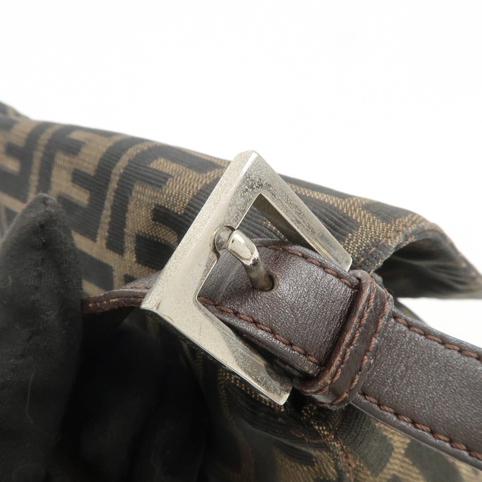 FENDI Mamma Baguette Zucca Canvas Leather Shoulder Bag Brown 26325