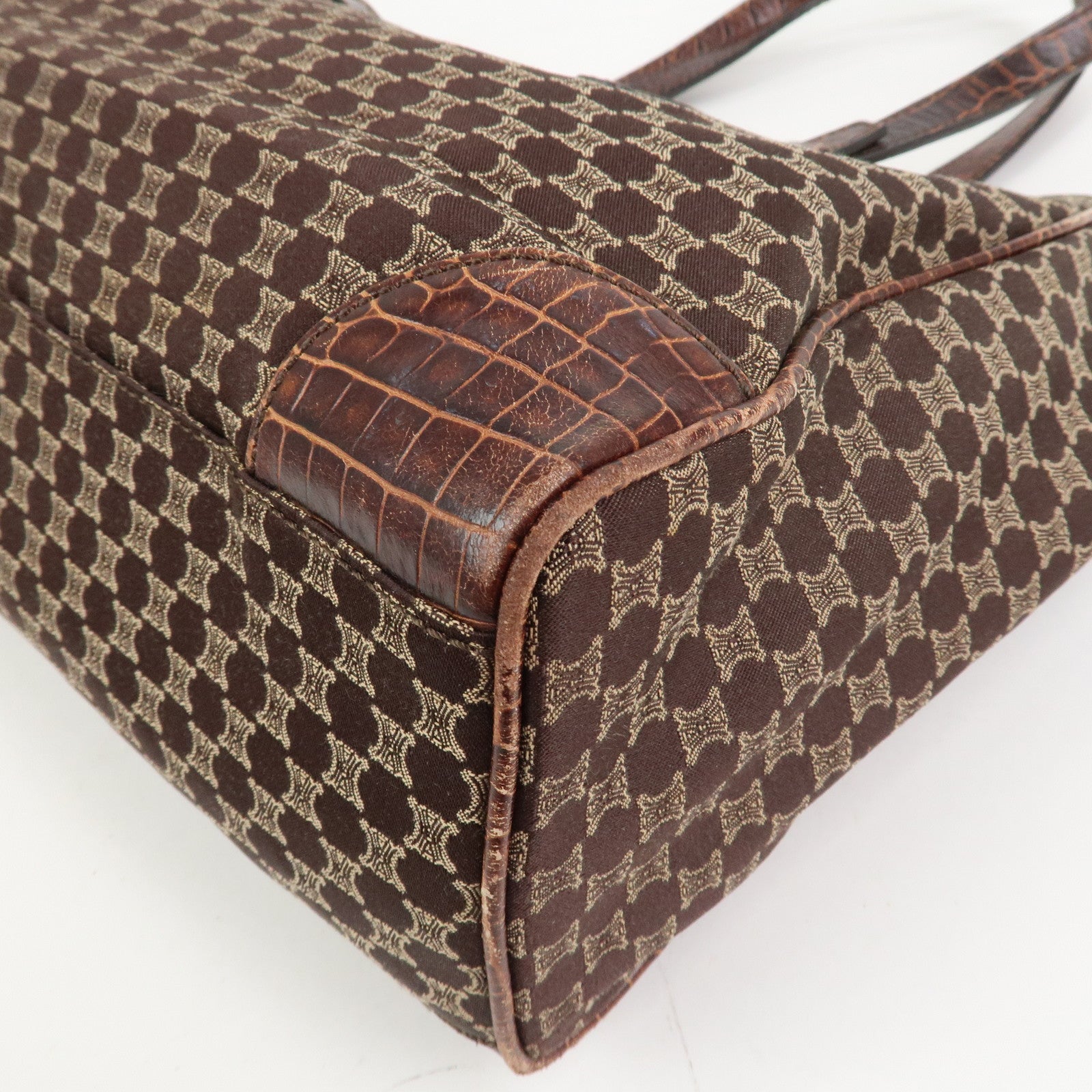 CELINE Macadam Canvas Embossed Leather Tote Bag Shoulder Bag Brown
