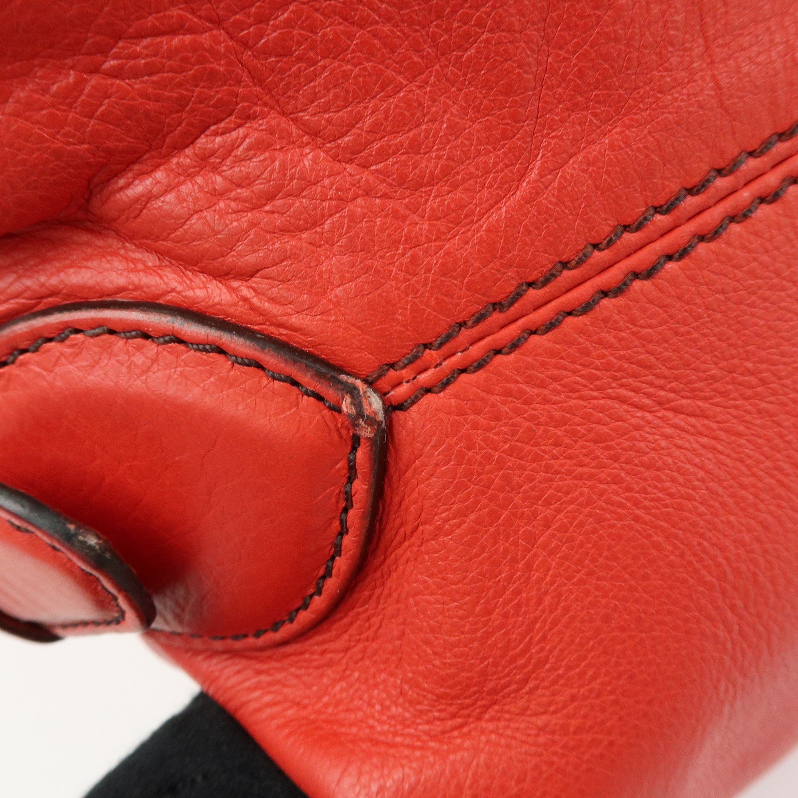 FENDI Logo Leather Shoulder Bag Hand Bag Doctor's Bag Red 8BR579