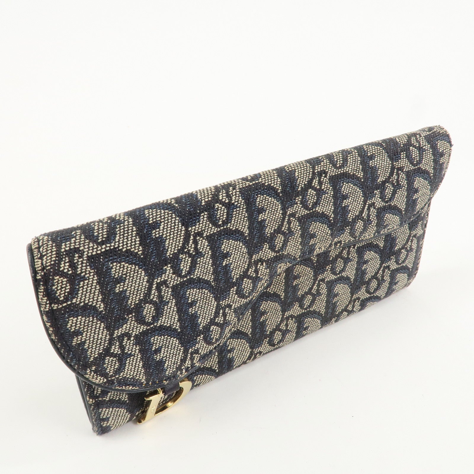 Christian Dior Trotter Canvas Saddle Bi-Fold Long Wallet Navy Used