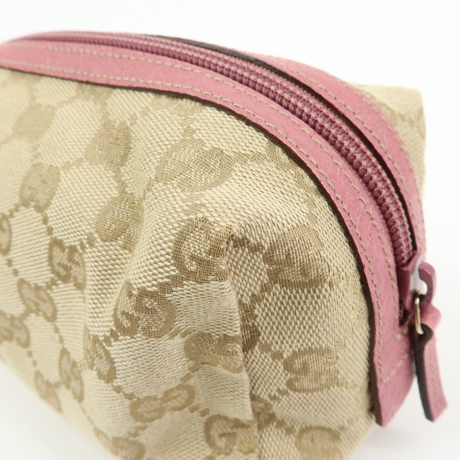 GUCCI GG Canvas Leather Pouch Cosmetic Case Beige Pink 29595