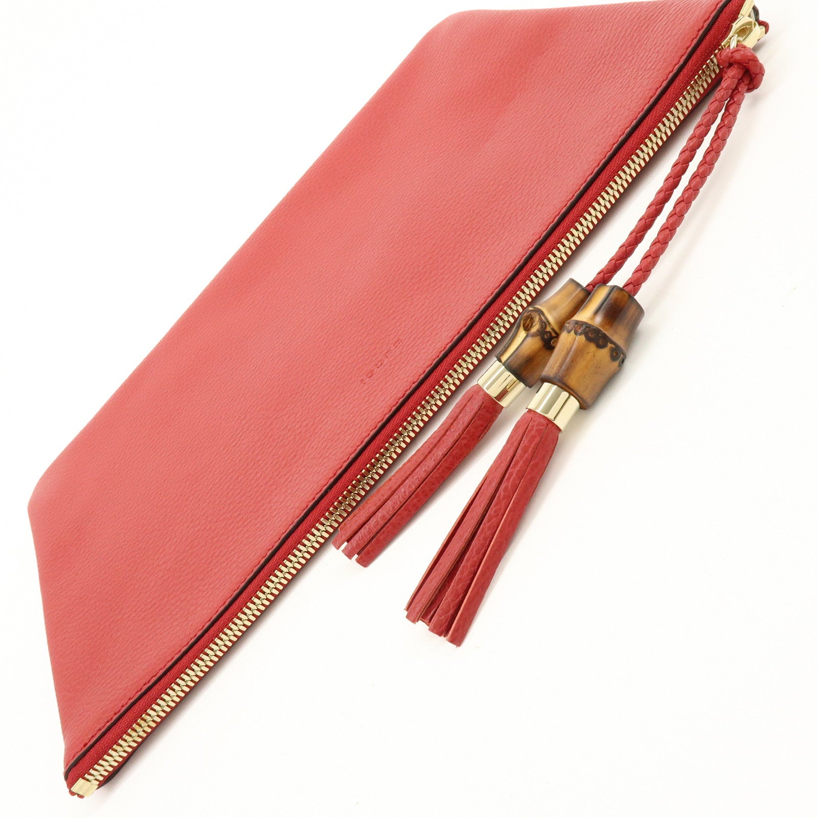 GUCCI Bamboo Leather Clutch Bag Pouch Red 449653