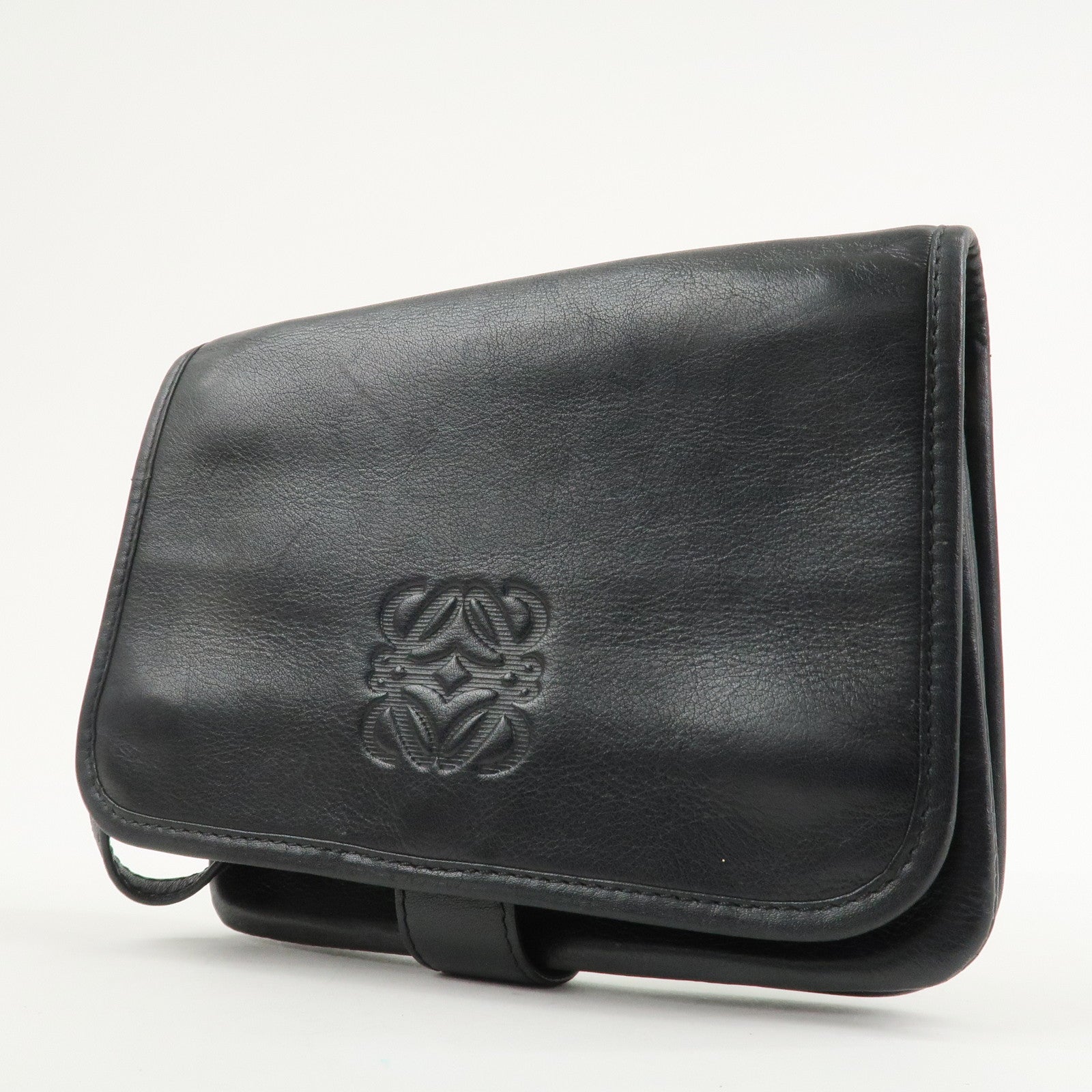 LOEWE Anagram Leather Clutch Bag Black Gold Hardware