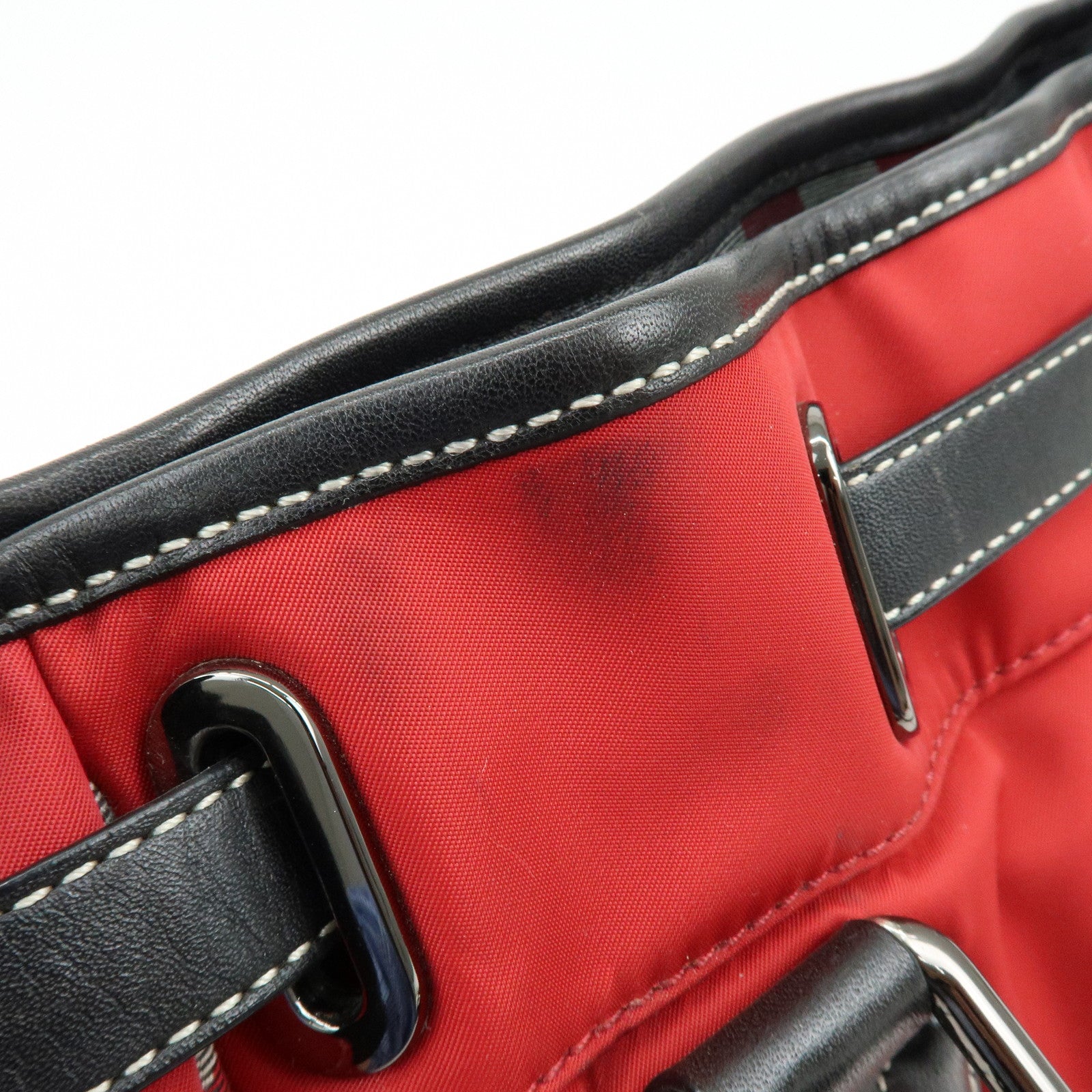 BURBERRY Blue Label Nova Plaid Nylon Leather Tote Bag Red Black