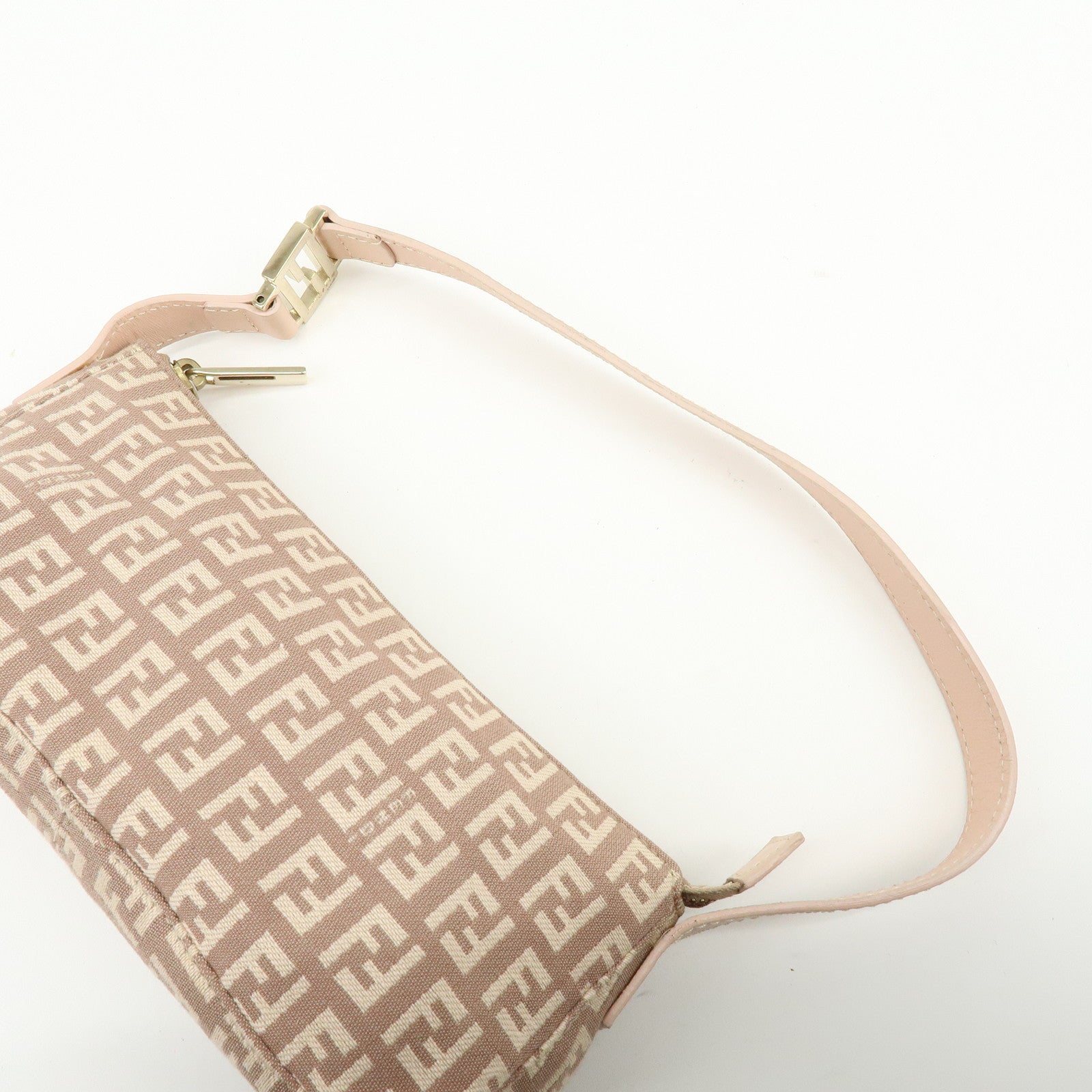 FENDI Zucchino Canvas Leather Hand Bag Pink Beige 8BR443