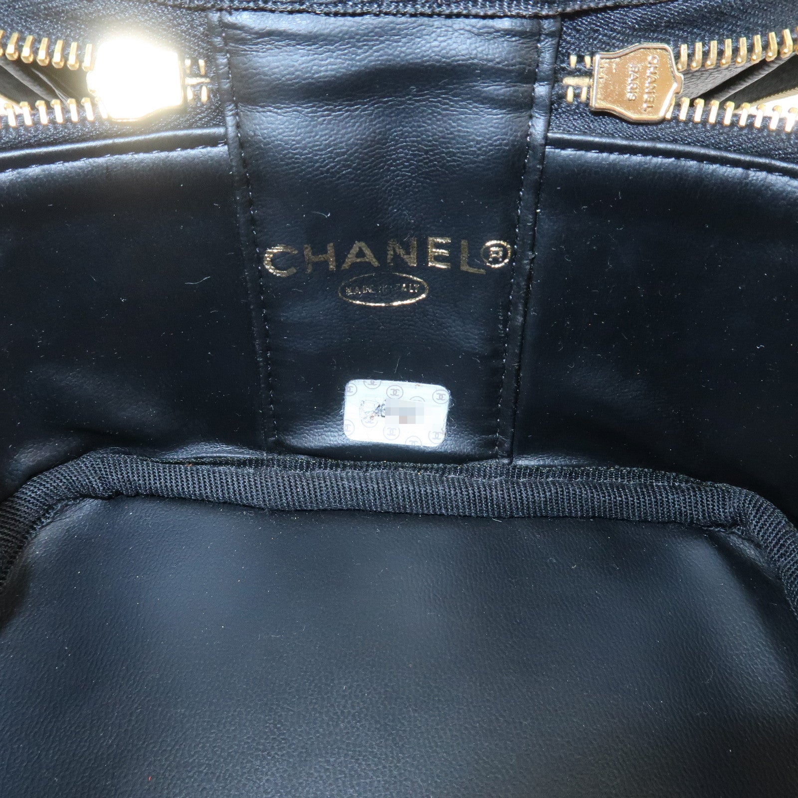 CHANEL Caviarskin COCO Mark Vanity Bag Hand Bag Black A01997