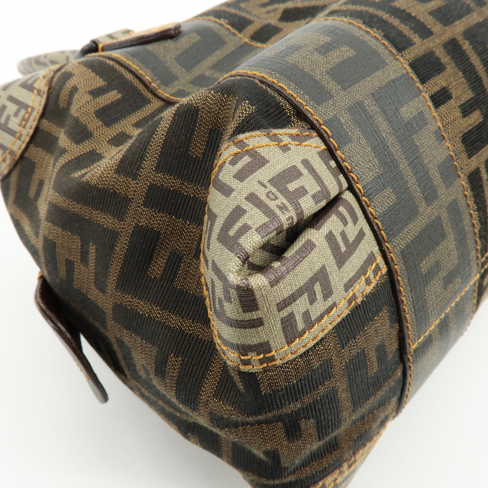 FENDI Zucca Zucchino Canvas PVC Boston Hand Bag Brown 8BL095