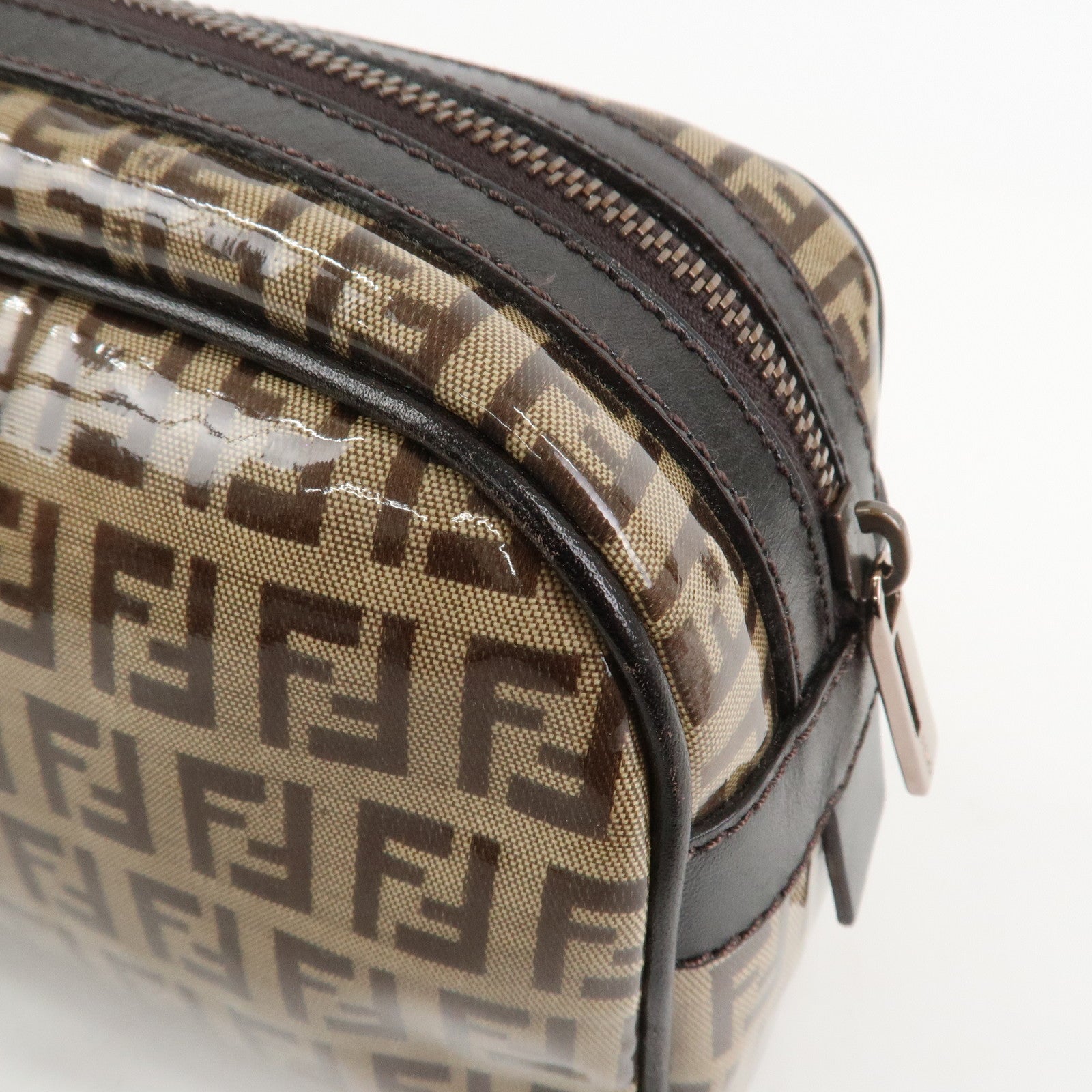 FENDI Zucchino PVC Leather Shoulder Bag Hand Bag Brown 8BL006