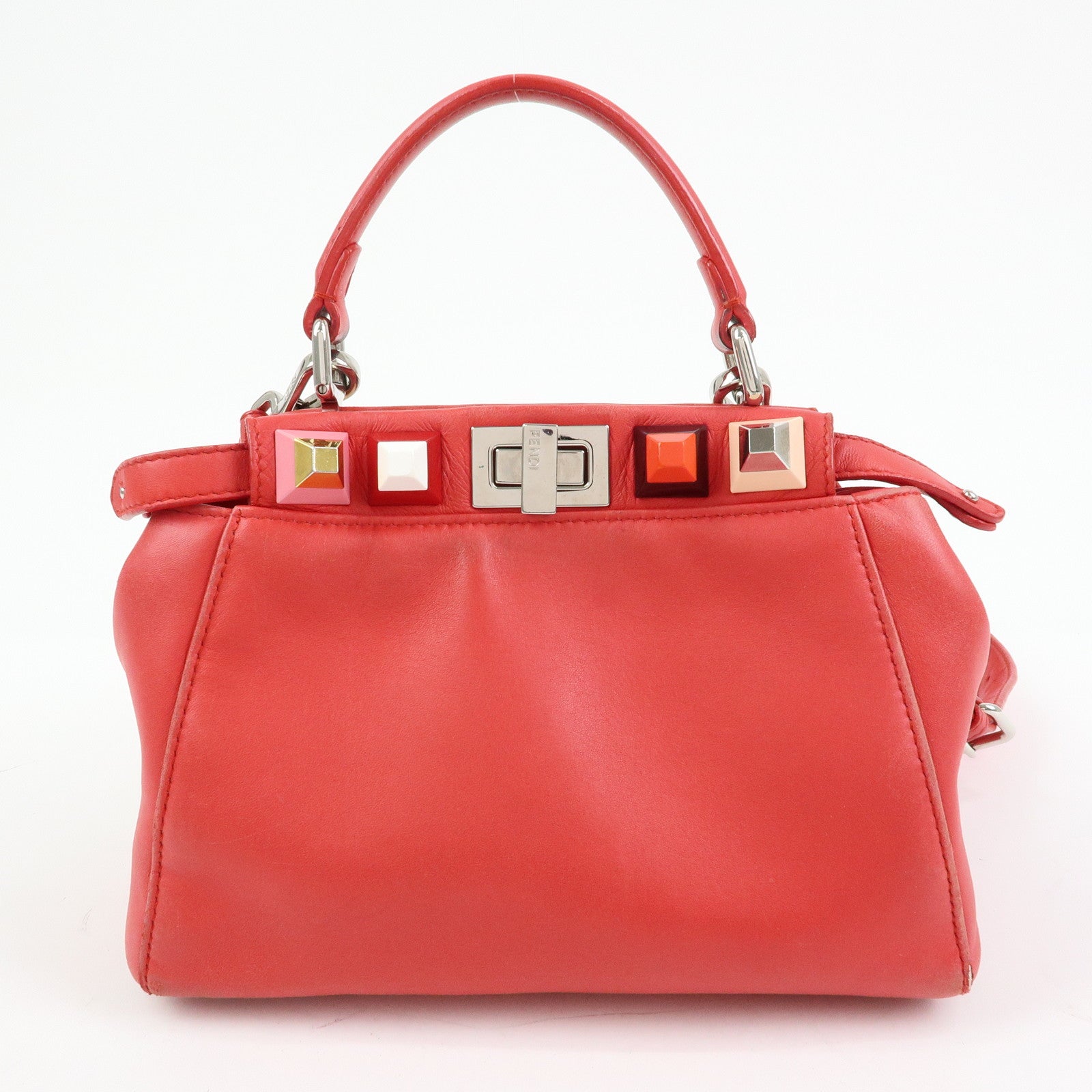 FENDI Peekaboo Mini Leather 2Way Shoulder Bag Hand Bag Red 8BN244