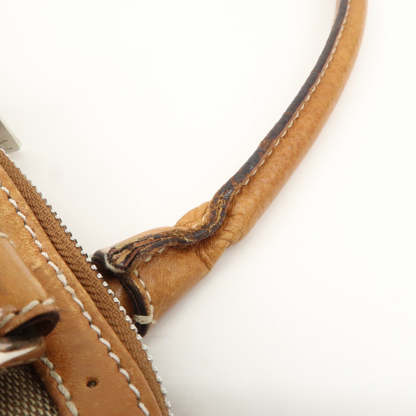 GUCCI Interlocking G Sherry Leather Canvas Hand Bag Beige 114882 Used