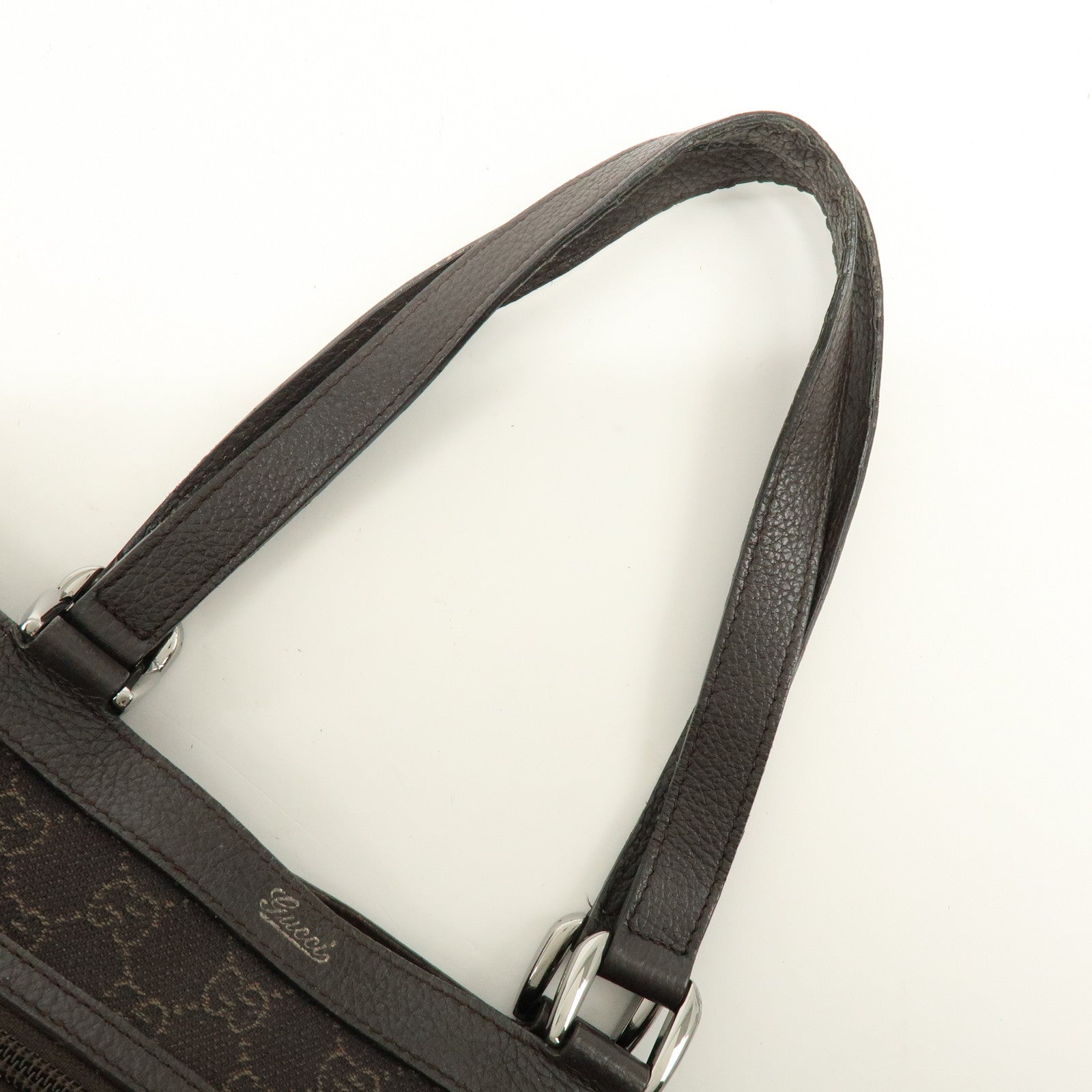 GUCCI Abbey GG Canvas Leather Tote Bag Hand Bag Brown 268639