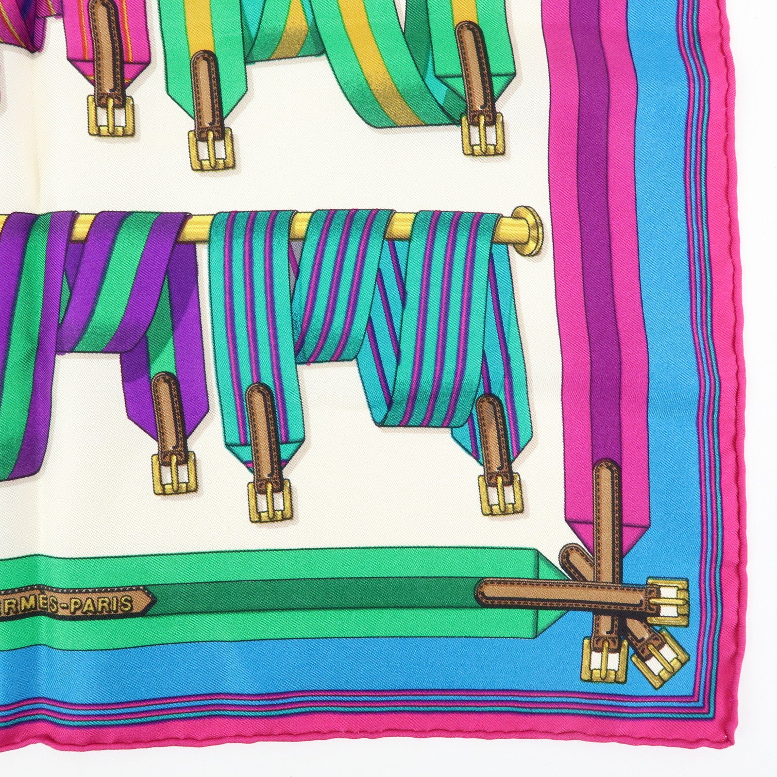HERMES Carre 45 Set of 2 Silk 100% Scarf White Purple Orange