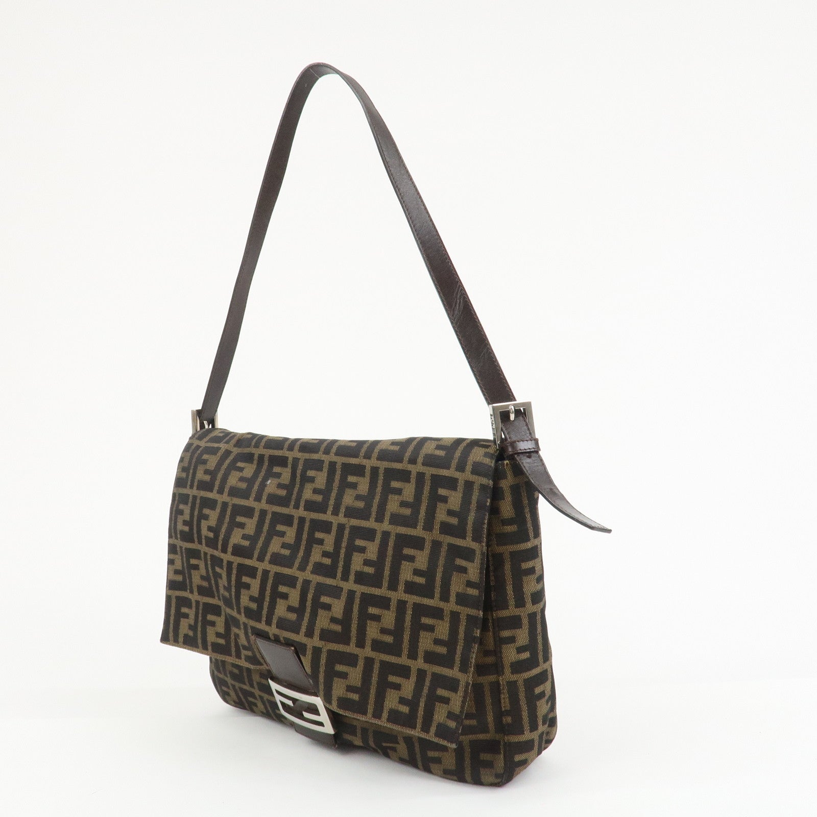 FENDI Zucca Canvas Leather Shoulder Bag Crossbody Bag Brown 26695