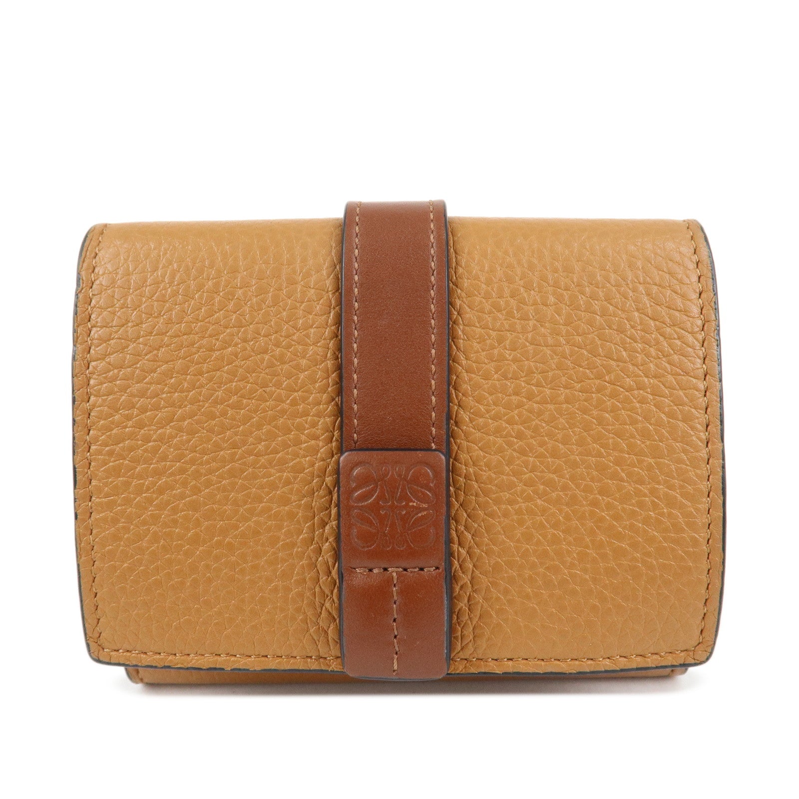 LOEWE Leather Tri-fold Compact Wallet Brown Used