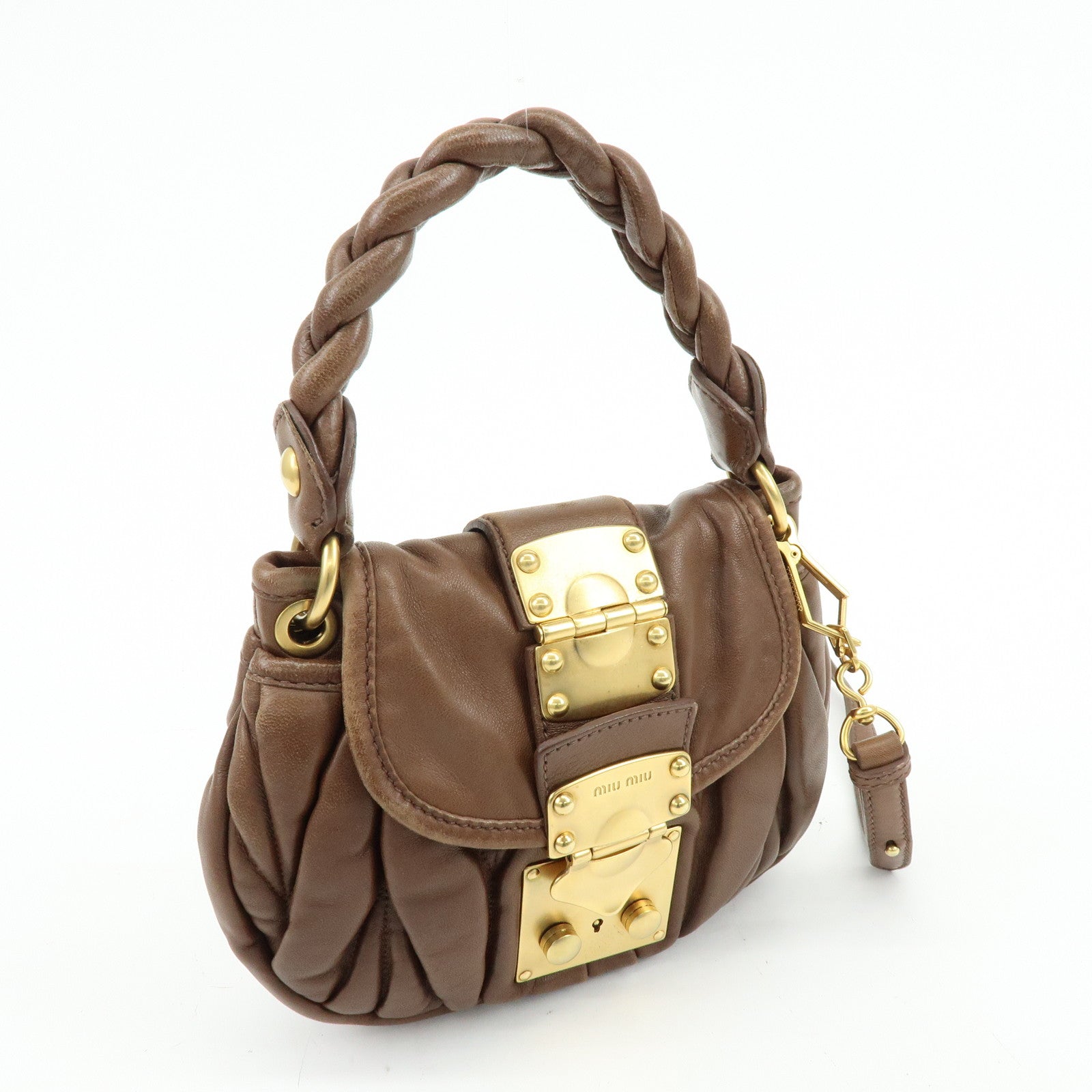 MIU MIU Matelasse Leather 2Way Bag Hand Shoulder Bag Brown 5BH188