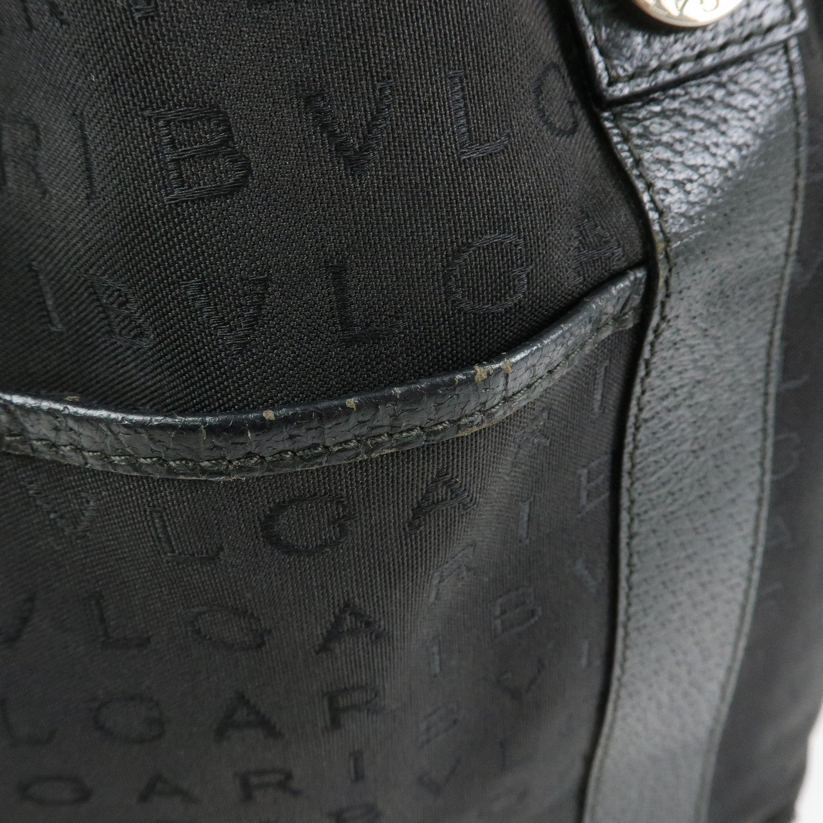 BVLGARI Logo Mania Canvas Leather Tote Bag Hand Bag Black