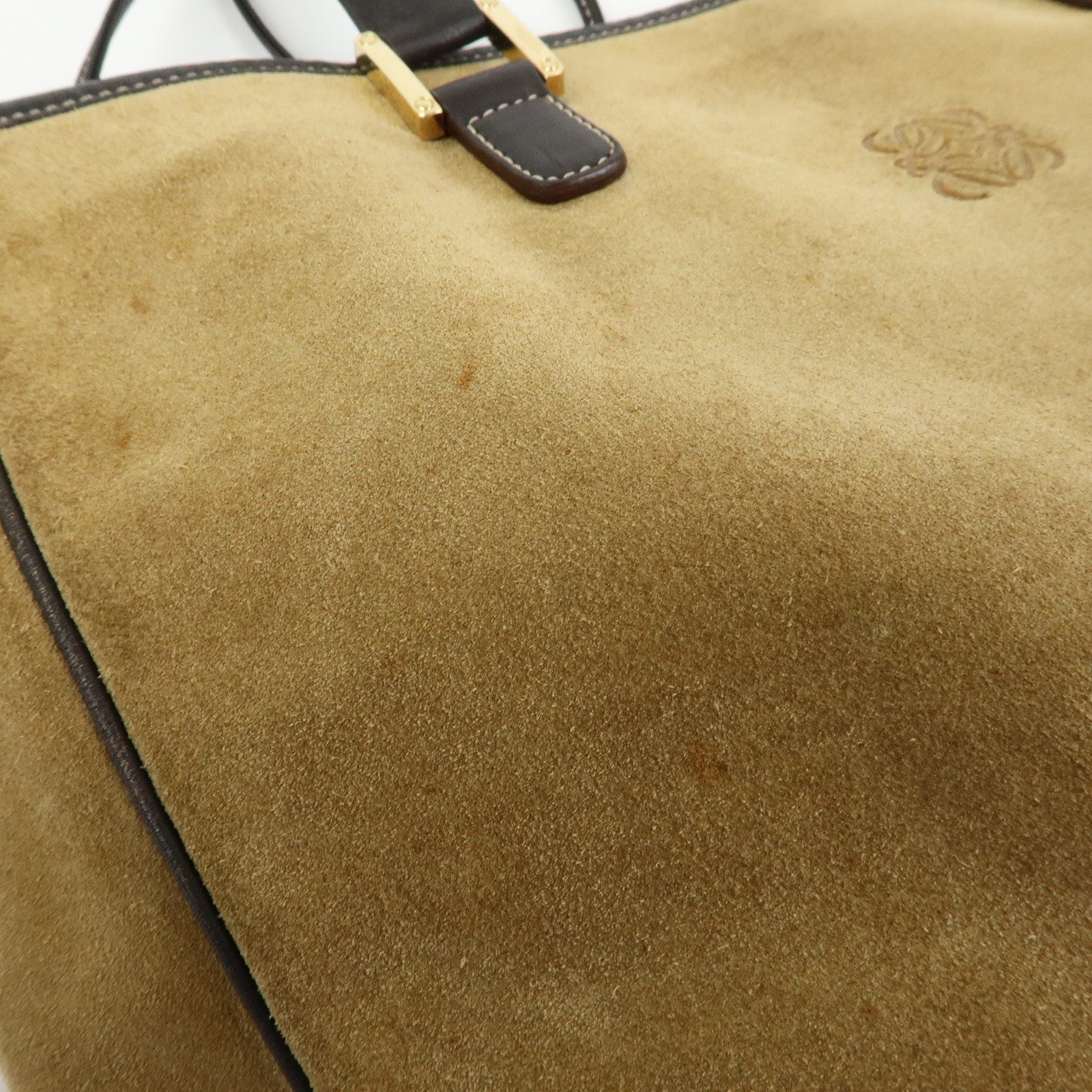 LOEWE Anagram Suede Leather Tote Bag Hand Bag Brown Authentic Used F/S