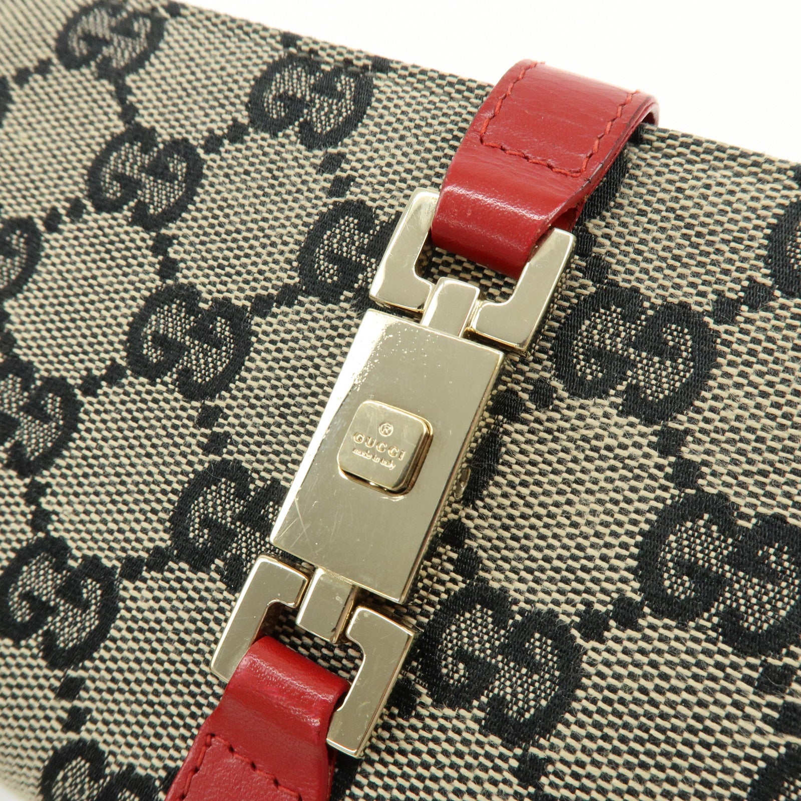 GUCCI Jackie GG Canvas Leather Long Wallet Beige Red 035.0416.2134