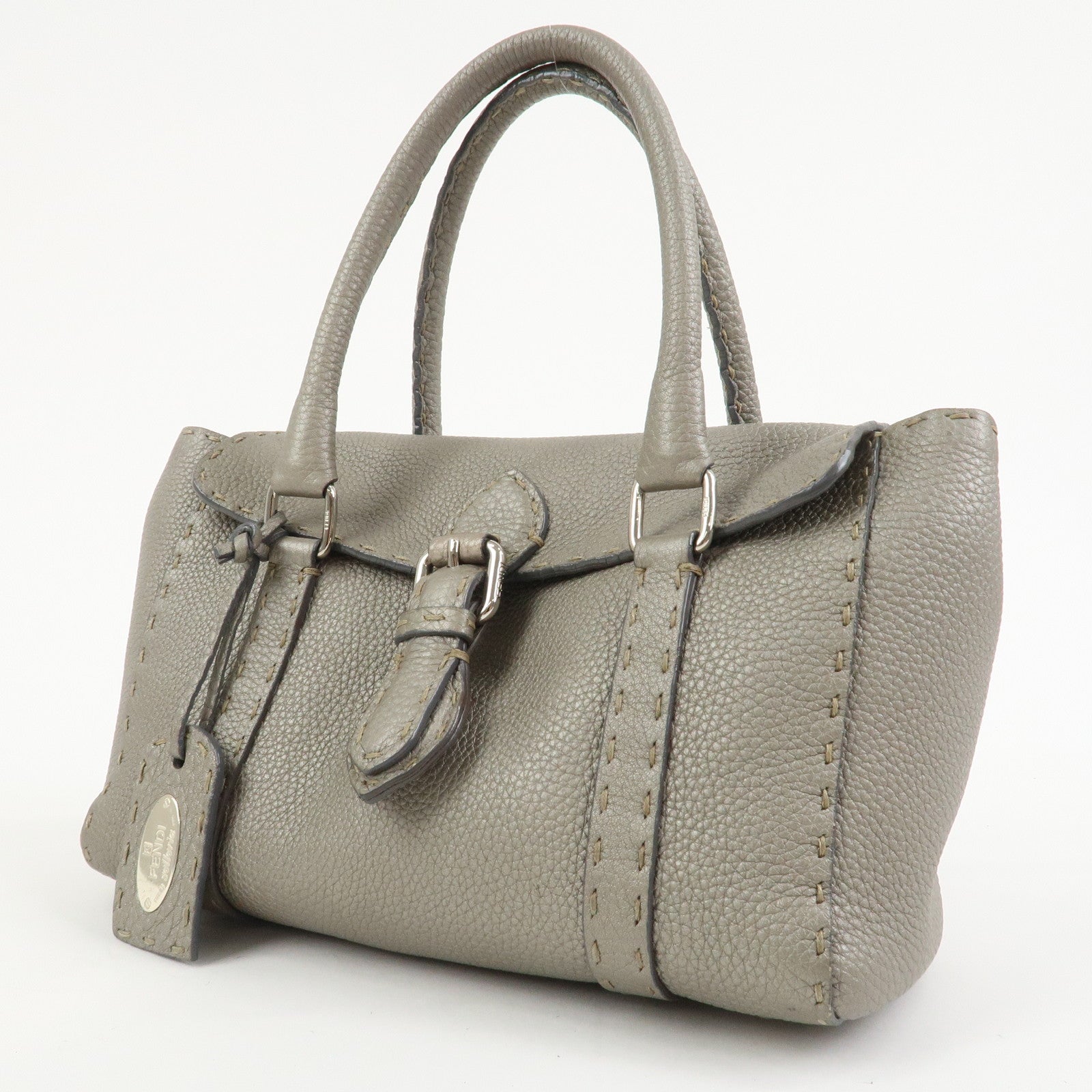 FENDI Seleria Leather Mini Linda Hand Bag Gray 8BR486