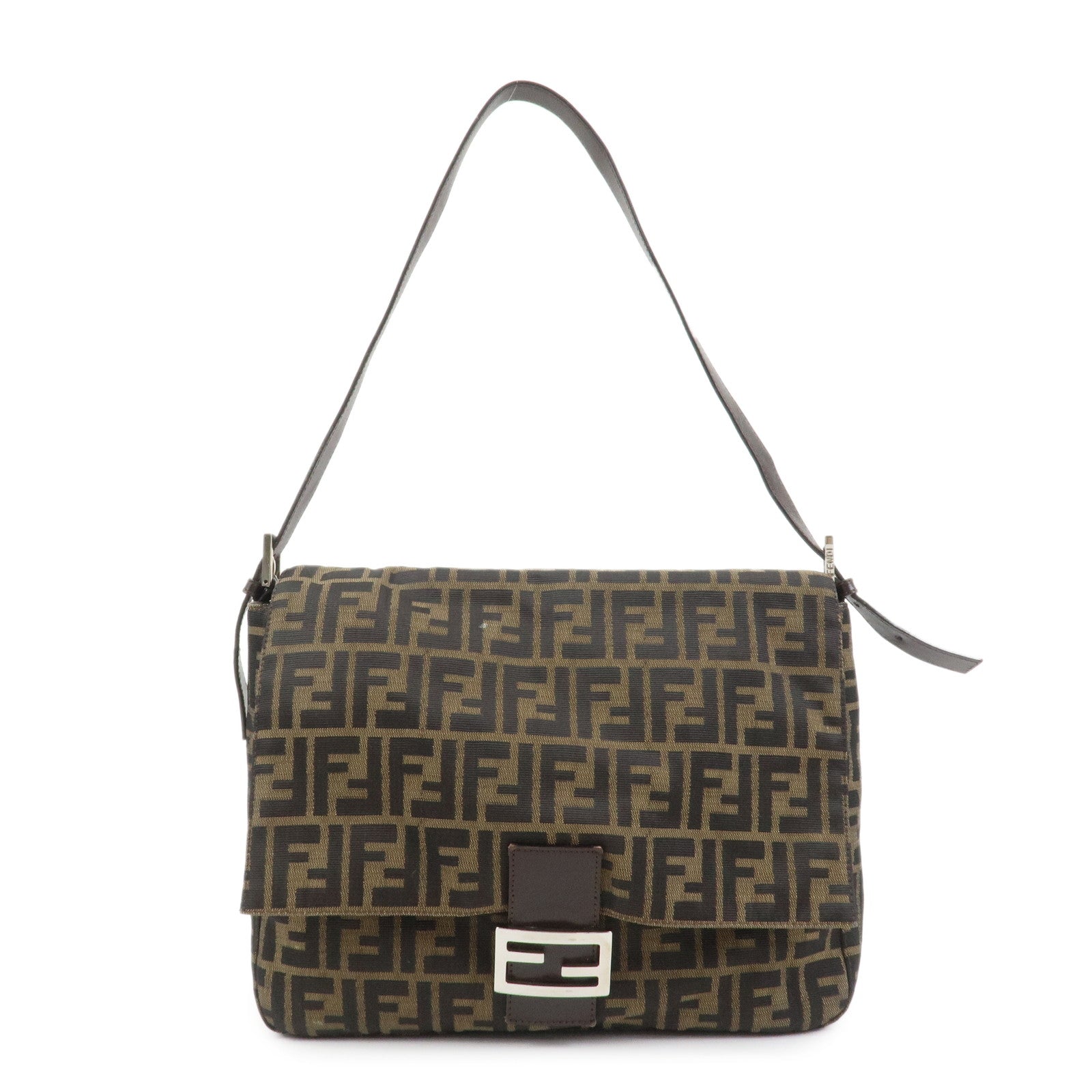 FENDI Zucca Canvas Leather Shoulder Bag Crossbody Bag Brown 26695