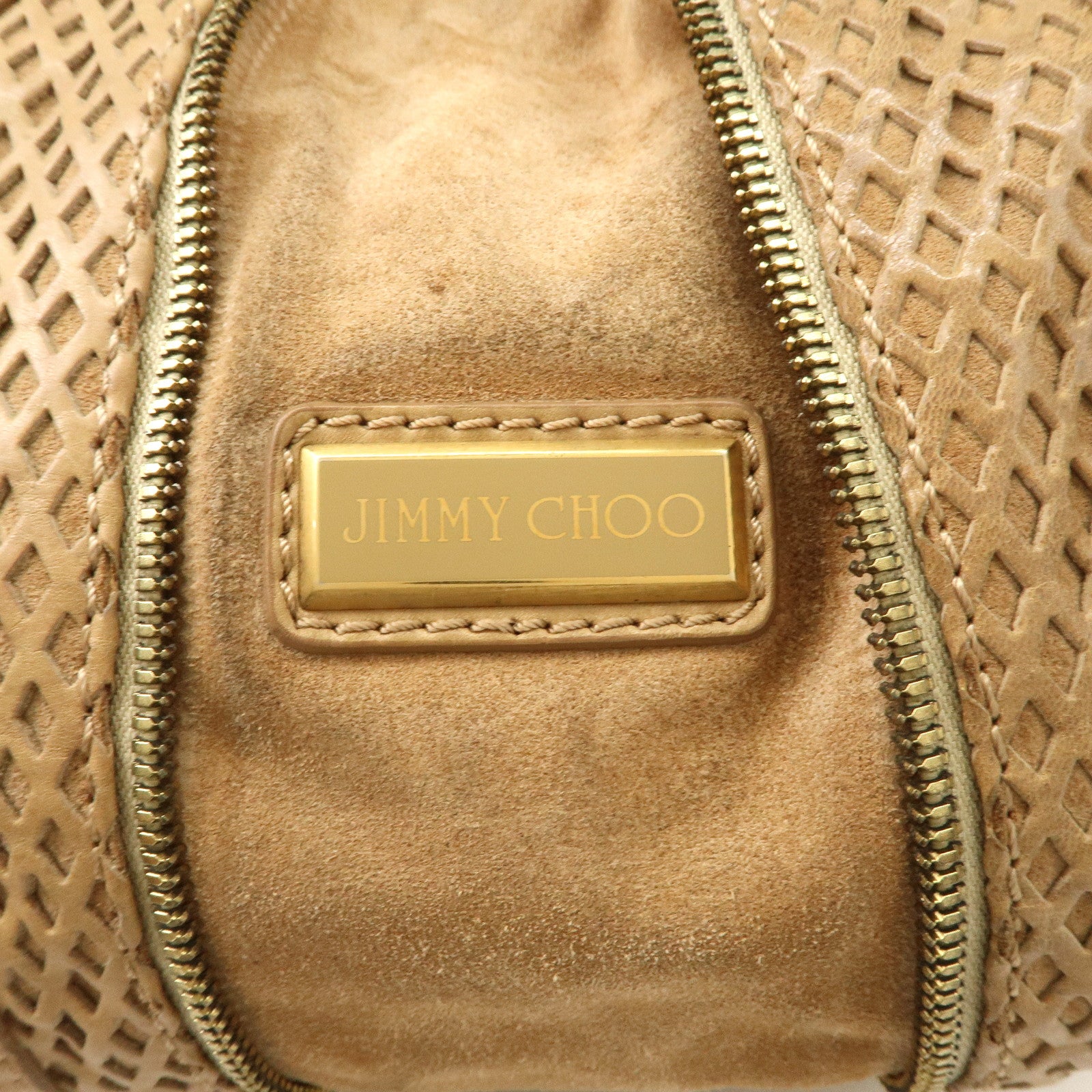 JIMMY CHOO Leather Shoulder Bag Hand Bag Beige Gold Hardware