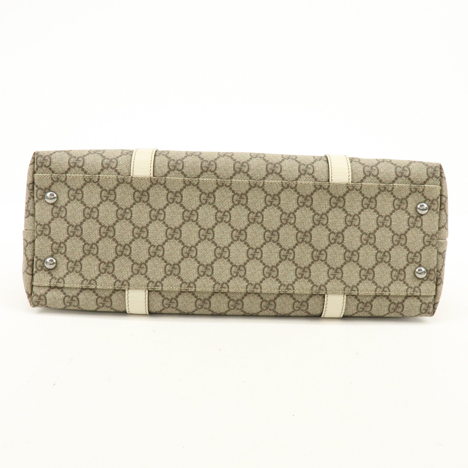GUCCI GG Canvas Leather Shoulder Bag Tote Bag Beige White 114595