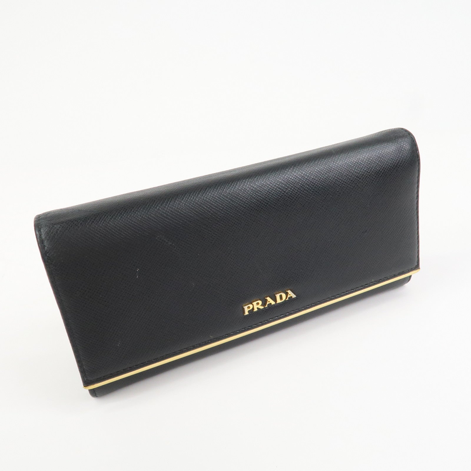 PRADA Saffiano Leather Flap Bi-Fold Long Wallet Black 1MH132