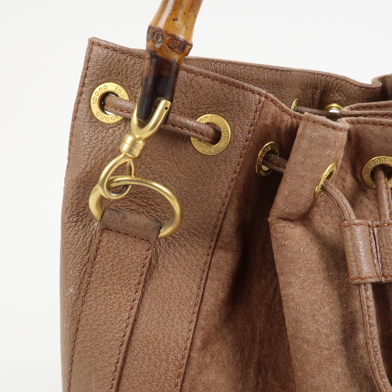 GUCCI Bamboo Suede Leather 2WAY Bag Hand Bag Brown 001・3754・1657