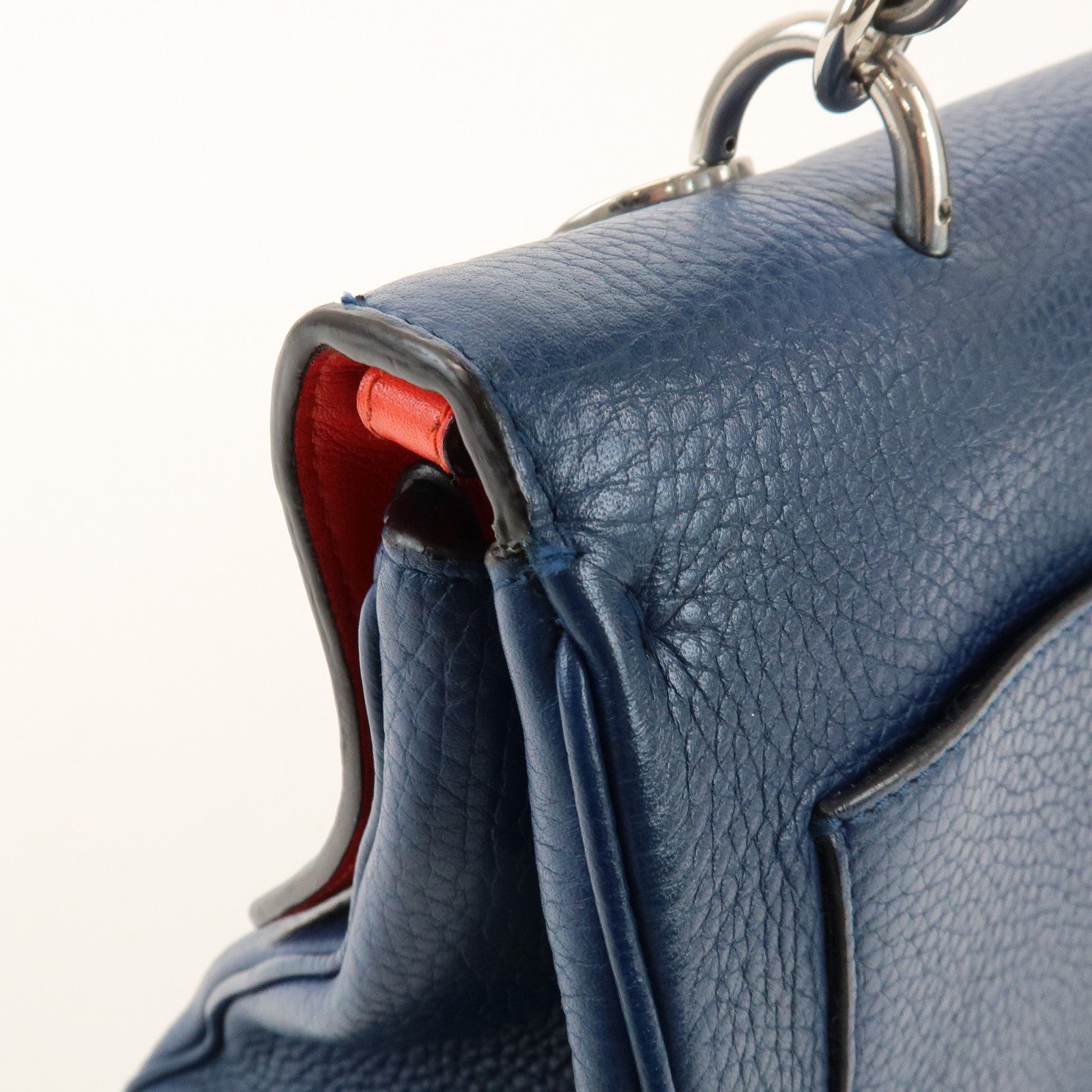 Christian Dior 2Way Leather Hand Bag Top Handle Bag Blue