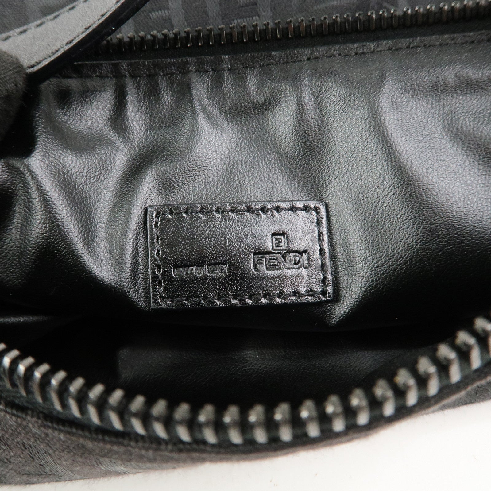 FENDI Zucchino Canvas Leather Hand Bag Pouch Black 8N0005