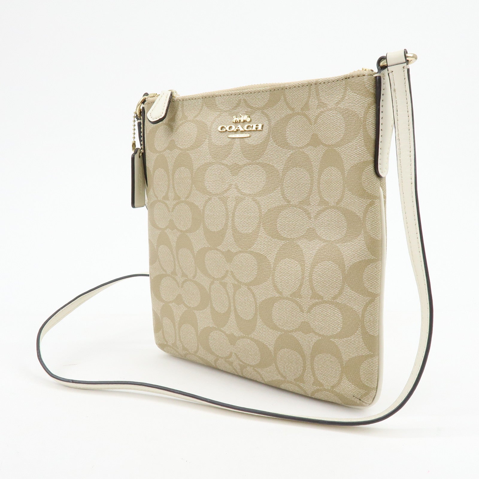 COACH Signature PVC Leather Shoulder Crossbody Bag Beige White