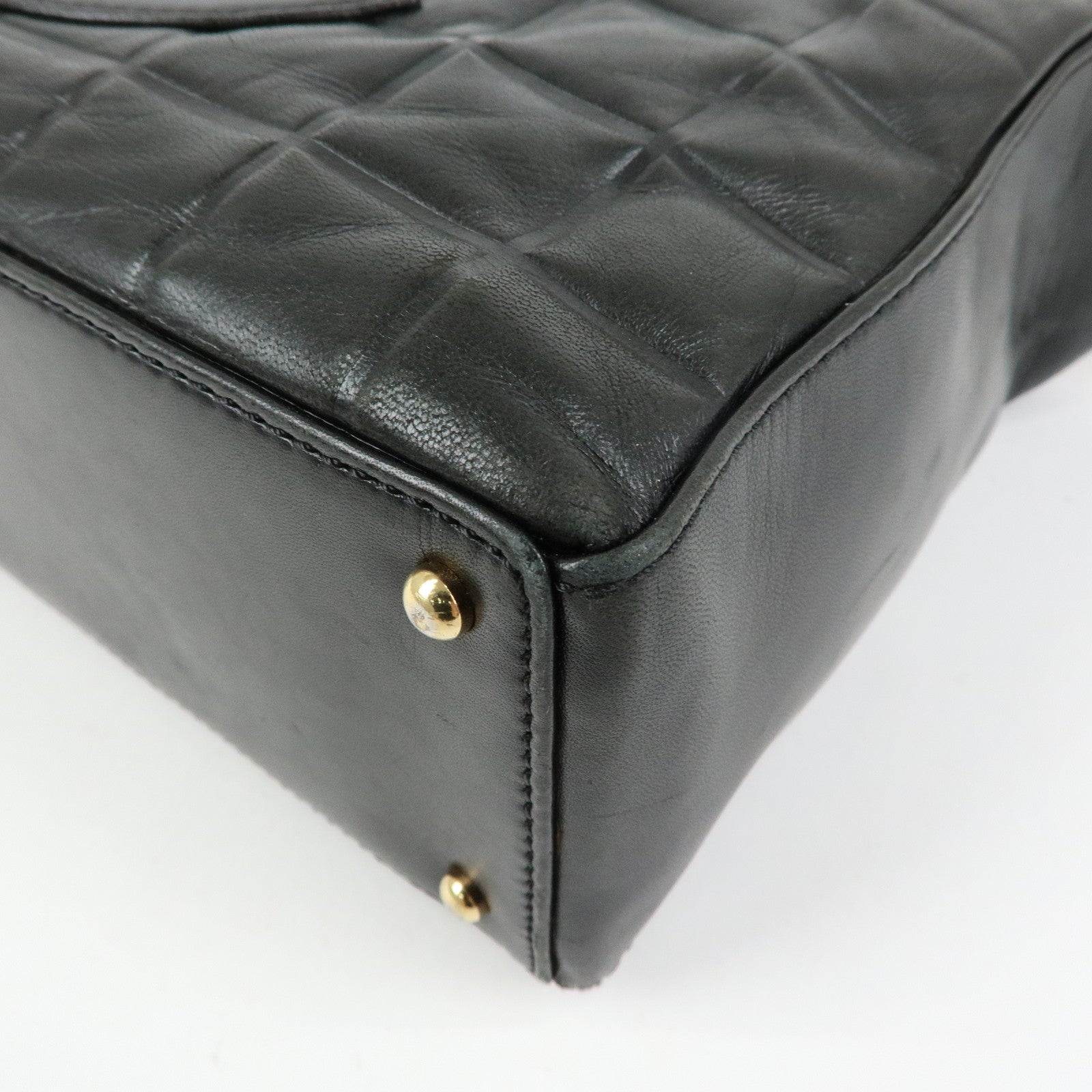 CHANEL Chocolate Bar COCO Mark Lamb Skin Hand Shoulder Bag Black