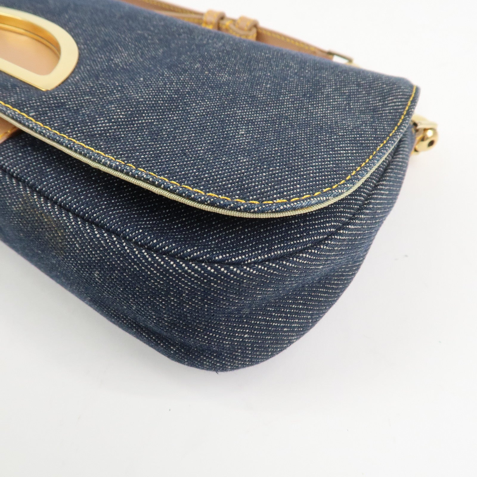 Christian Dior Malice Pearl Denim Leather Hand Bag Shoulder Bag