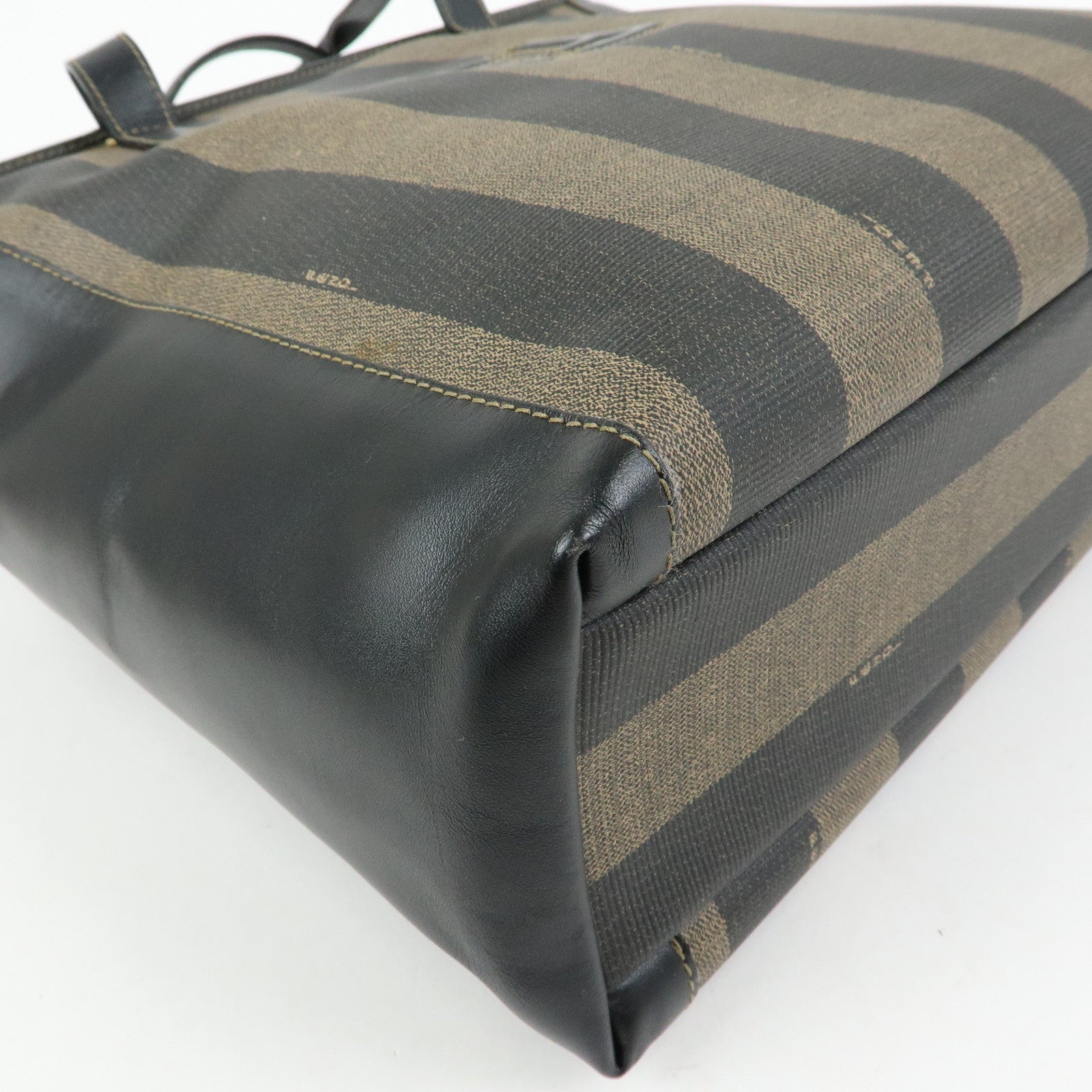 FENDI Pequin PVC Leather 2Way Bag Tote Bag Black Brown 14457
