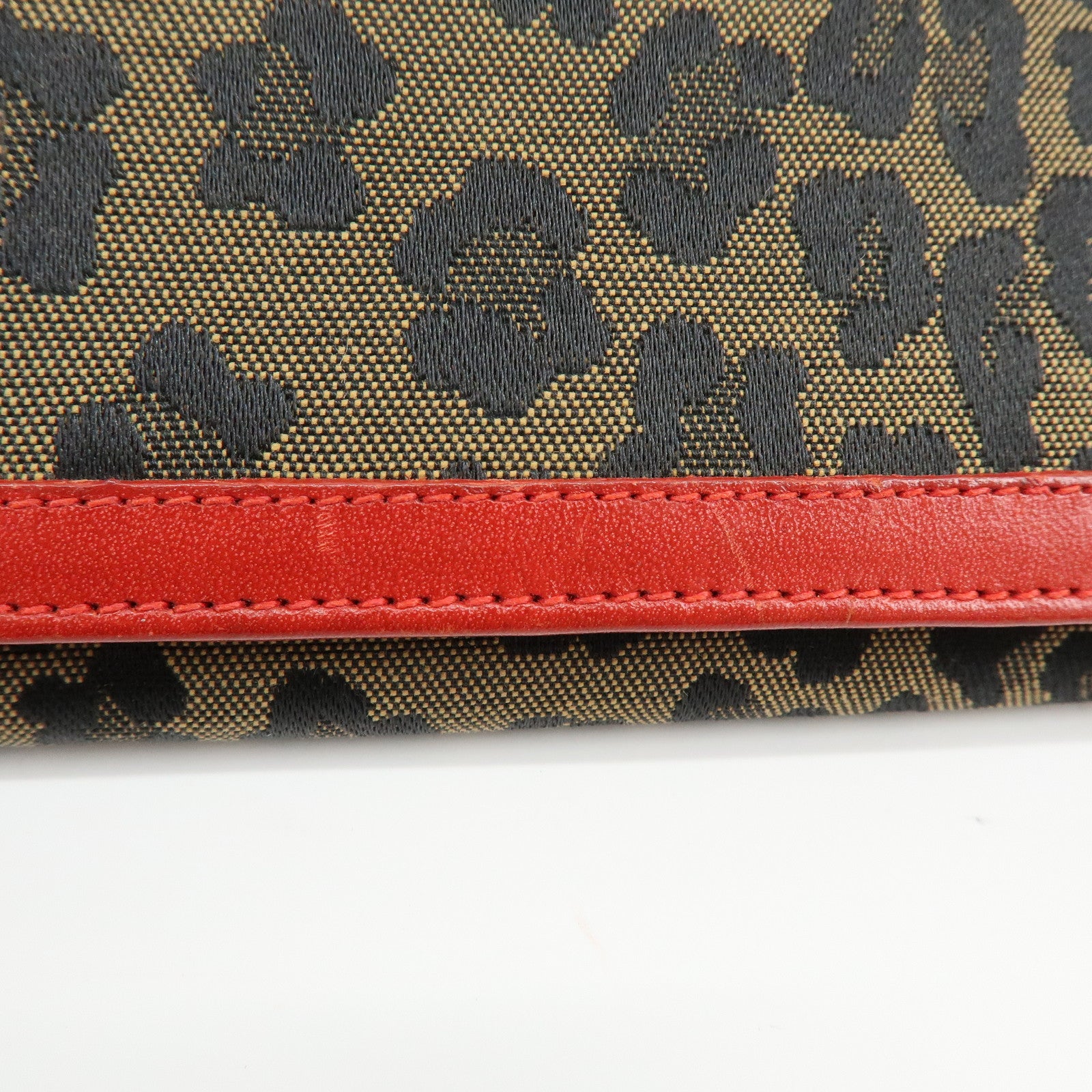 FENDI Zucca Canvas Leather Long Wallet Leopard Brown Red 30851