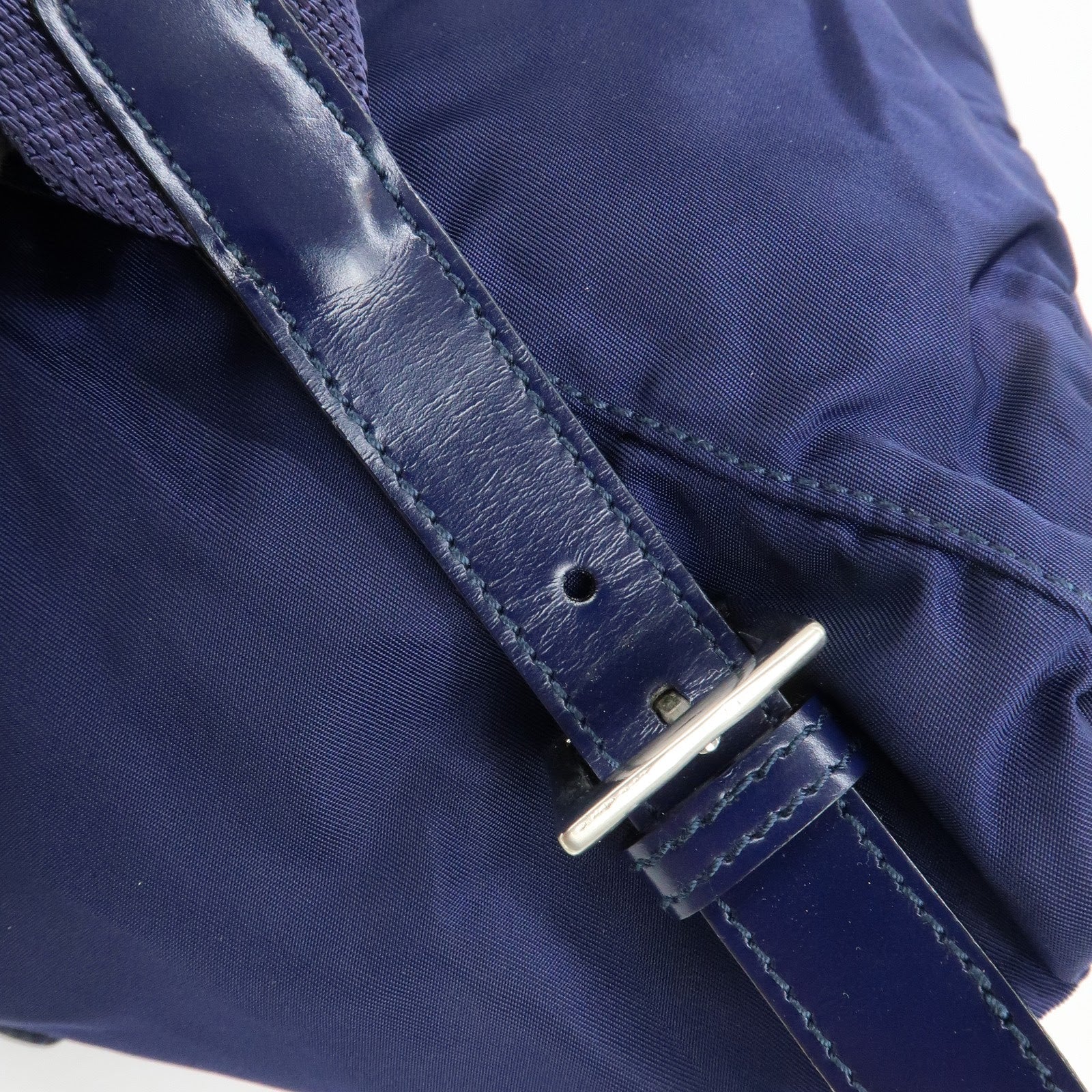 PRADA Triangle Logo Nylon Leather Backpack Rucksack Navy B4650F