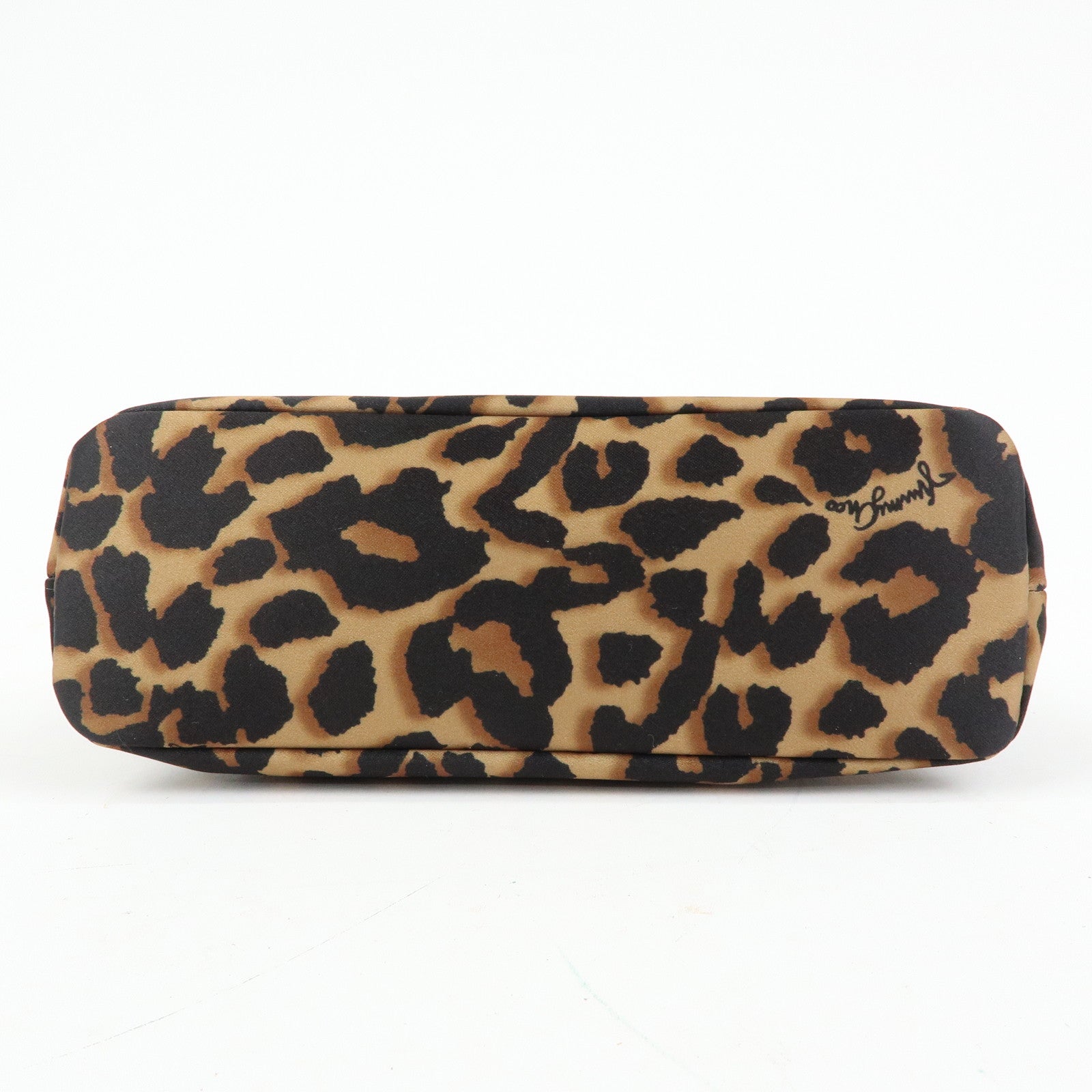 JIMMY CHOO Nylon Leather Leopard Clutch Pouch Makeup Bag Brown