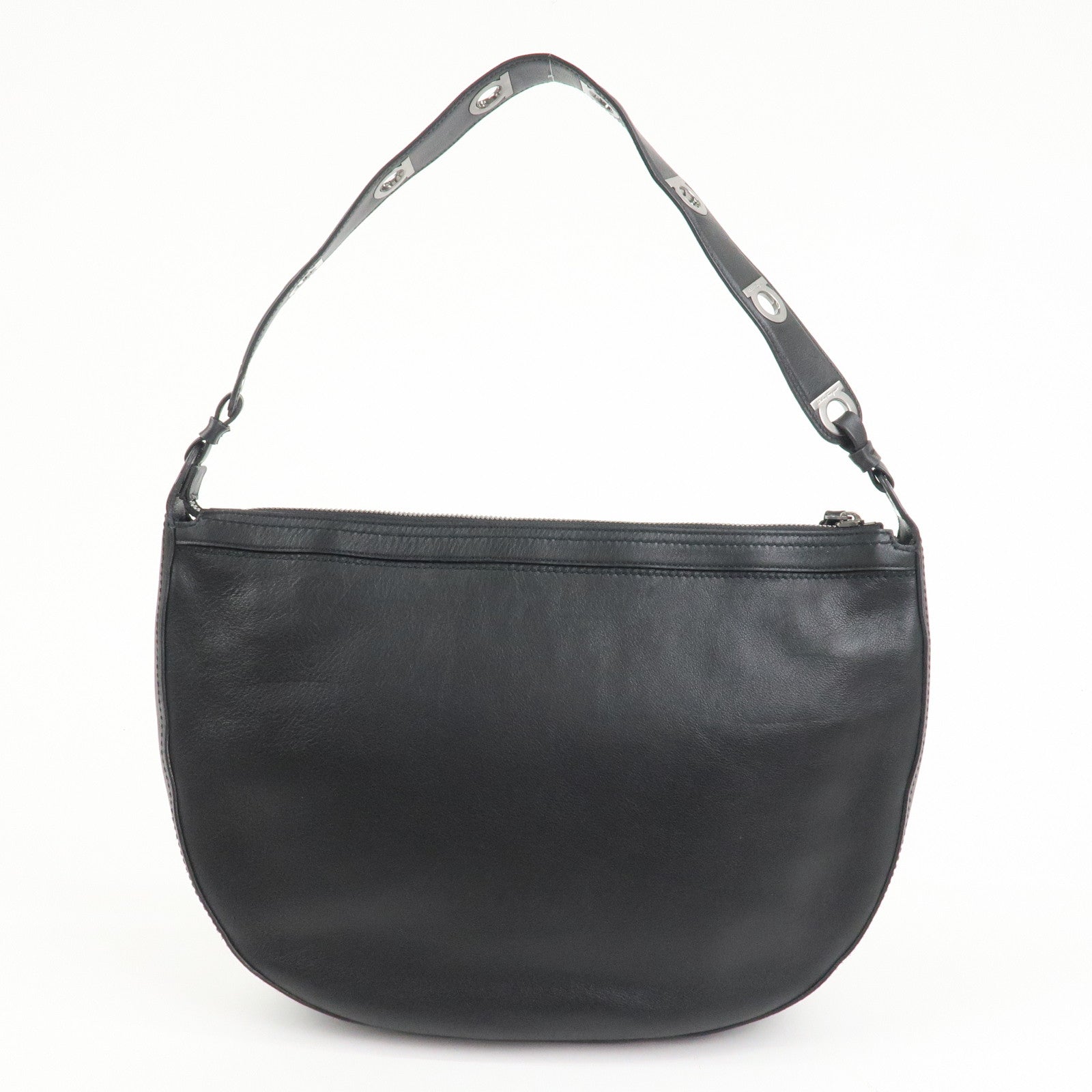 Ferragamo Gancini Leather Shoulder Bag Hand Bag Black