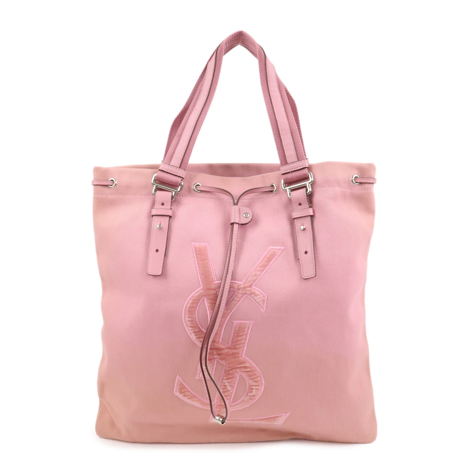 SAINT LAURENT Canvas Leather Kahara Tote Shoulder Bag Pink 121631