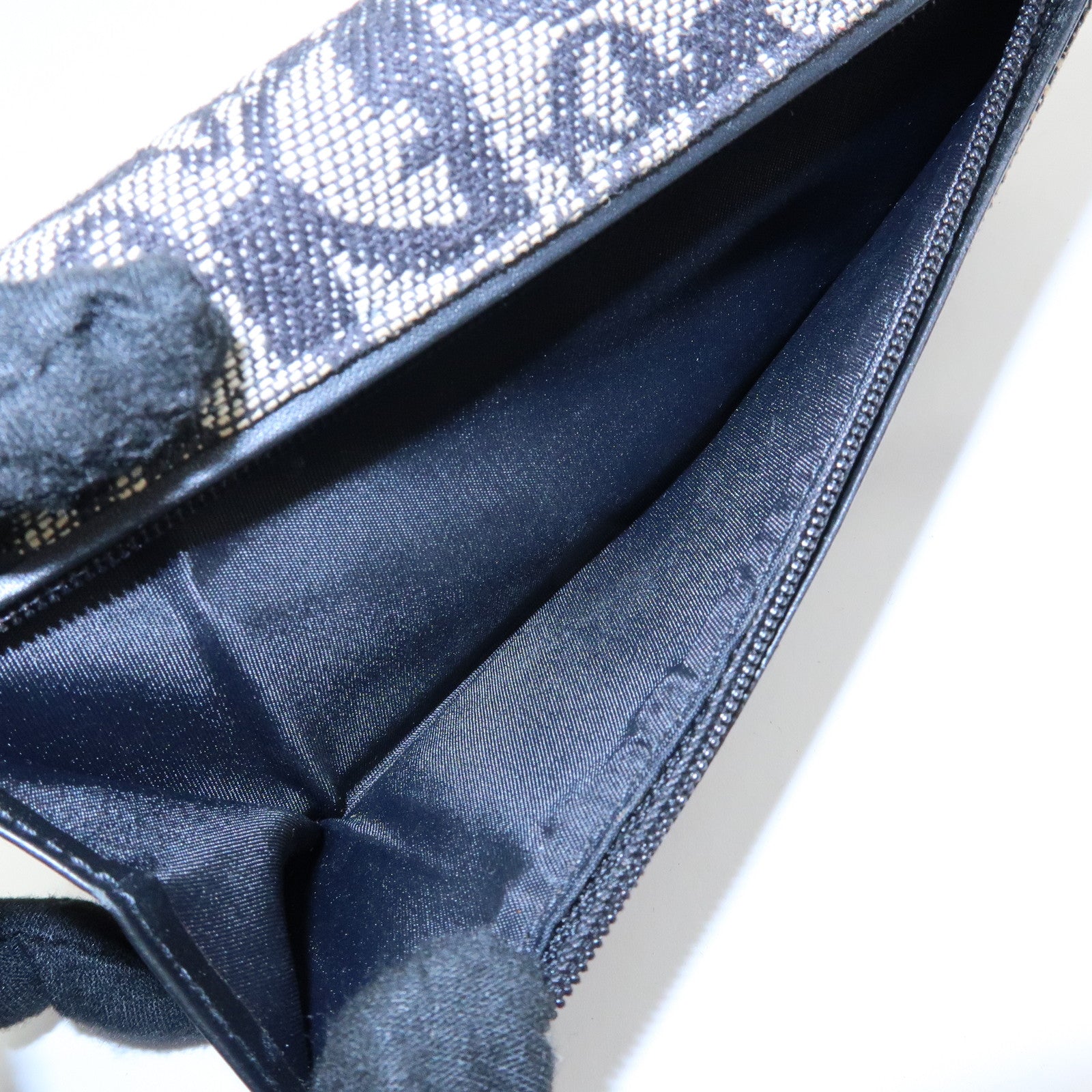 Christian Dior Oblique Jacquard Flap Long Wallet Navy White