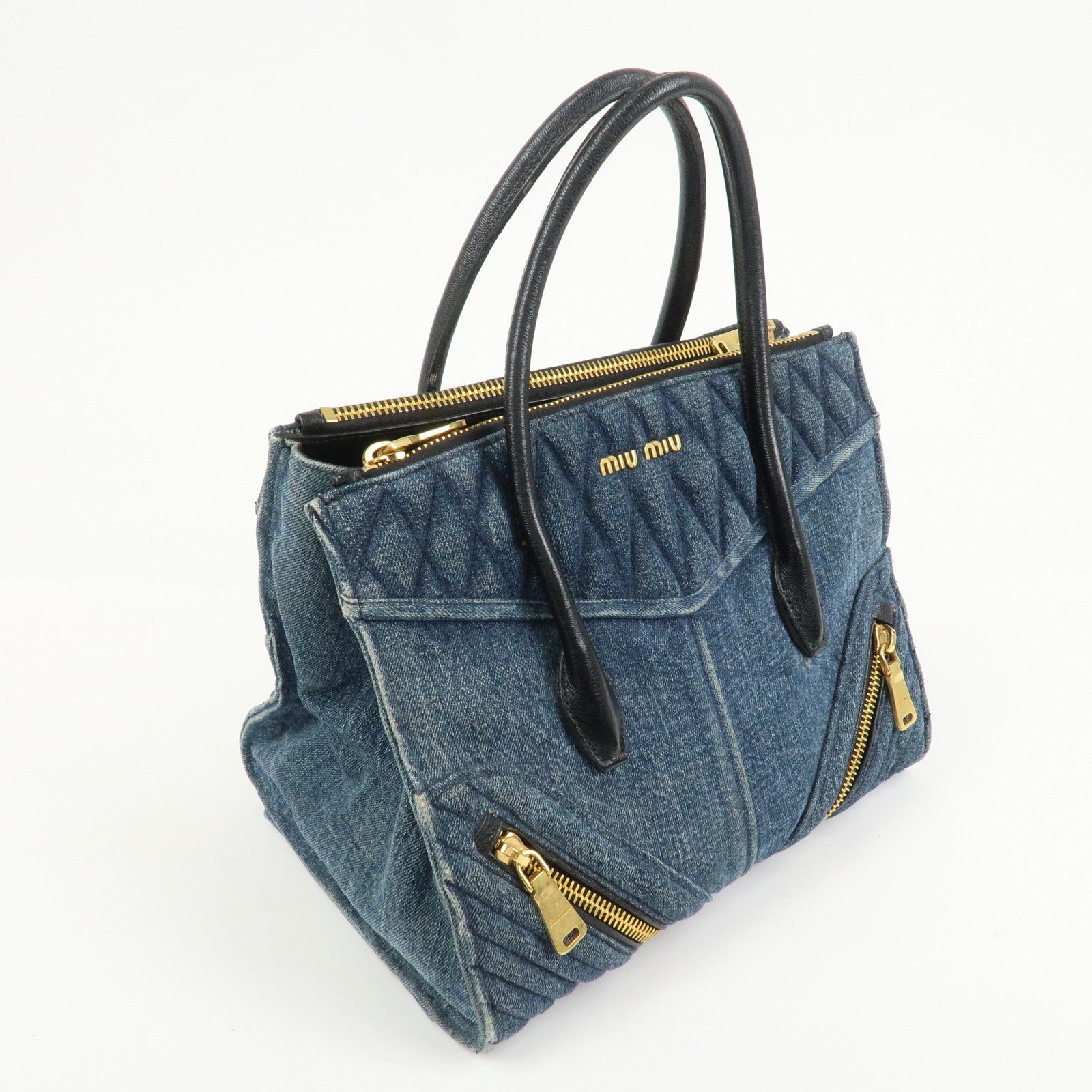 MIU MIU Biker Denim 2Way Hand Bag Shoulder Bag Blue RN1031