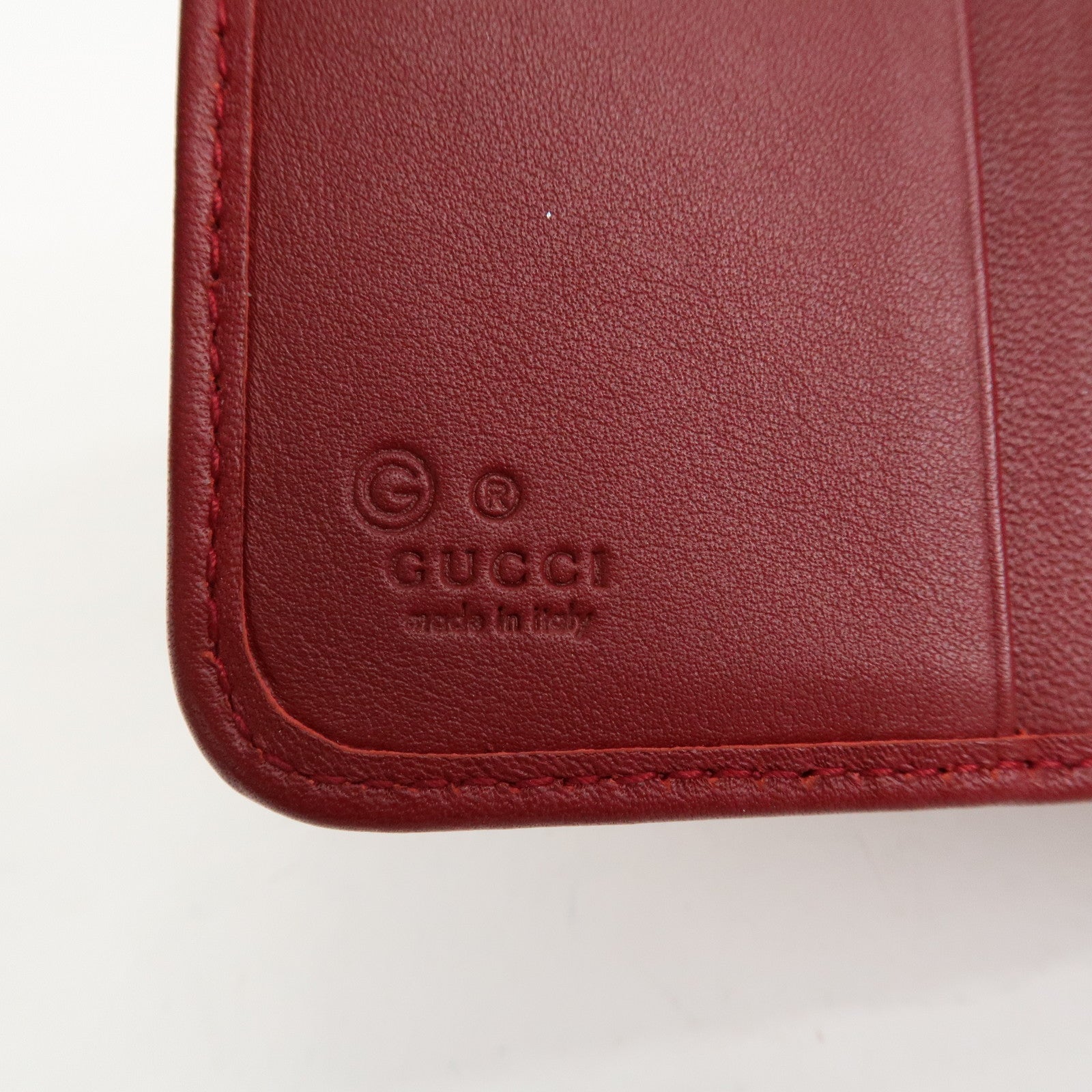 GUCCI Micro Guccissima Leather Bi-Fold Compact Wallet Red 449395 Used