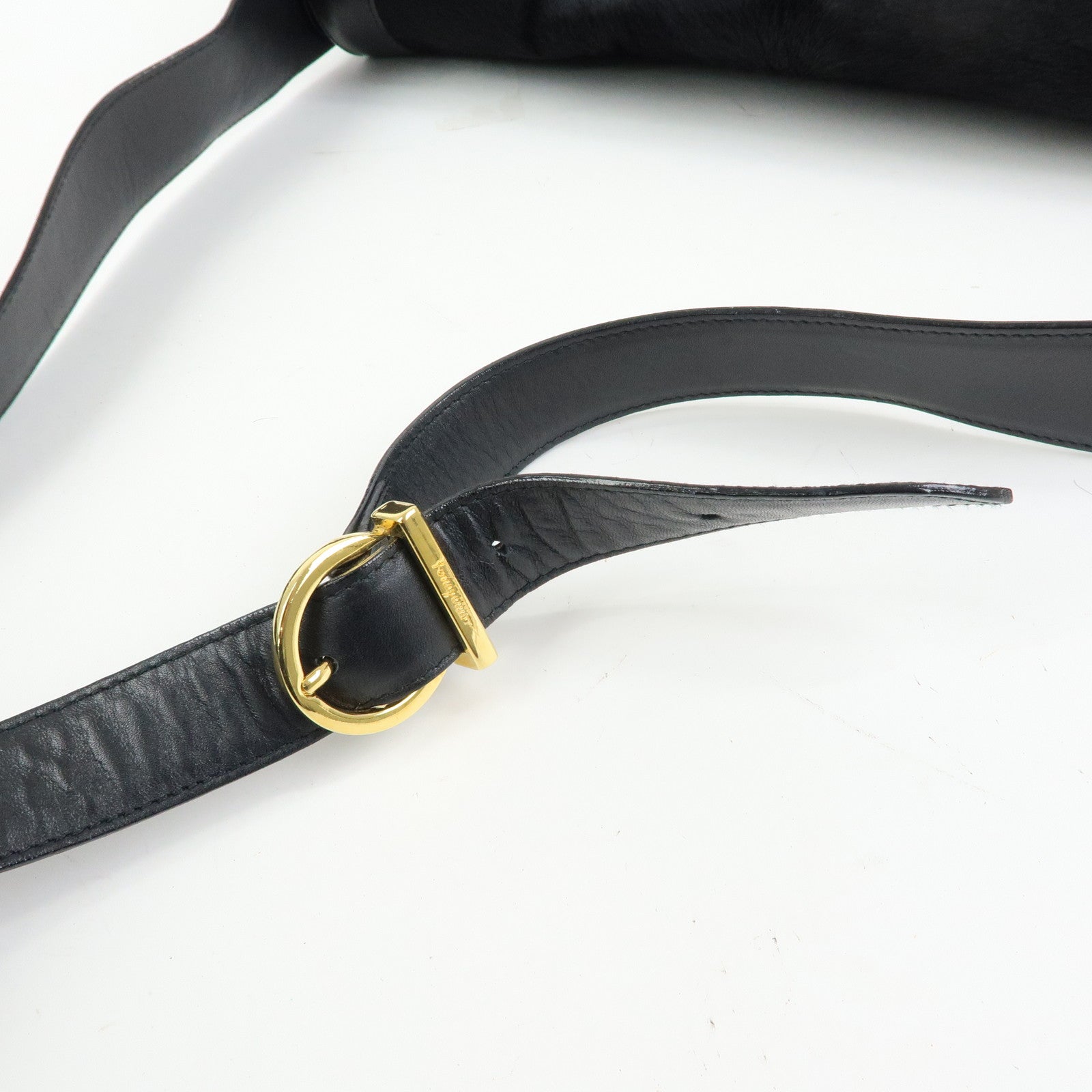 Ferragamo Gancini Calf Hair Leather Shoulder Crossbody Bag Black