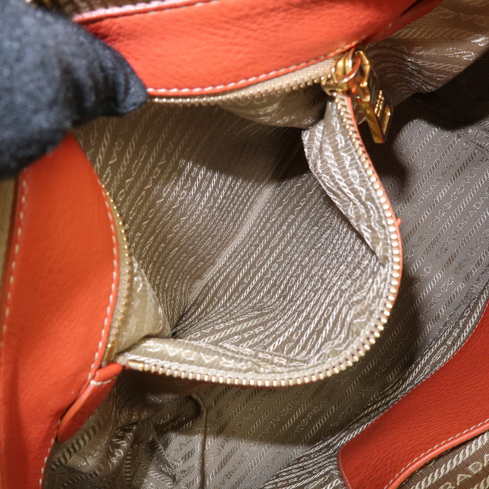 PRADA Logo Leather 2Way Bag Hand Bag Shoulder Bag Orange