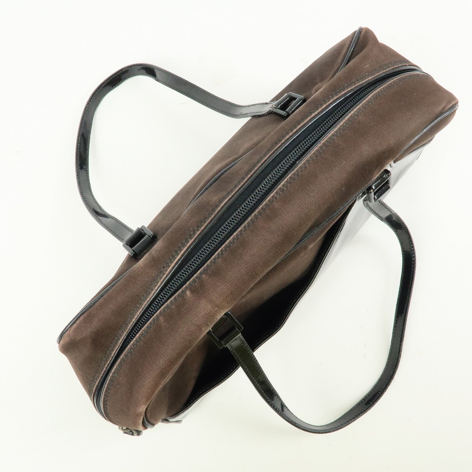 Christian Dior Canvas Patent Leather Boston Bag Hand Bag Brown